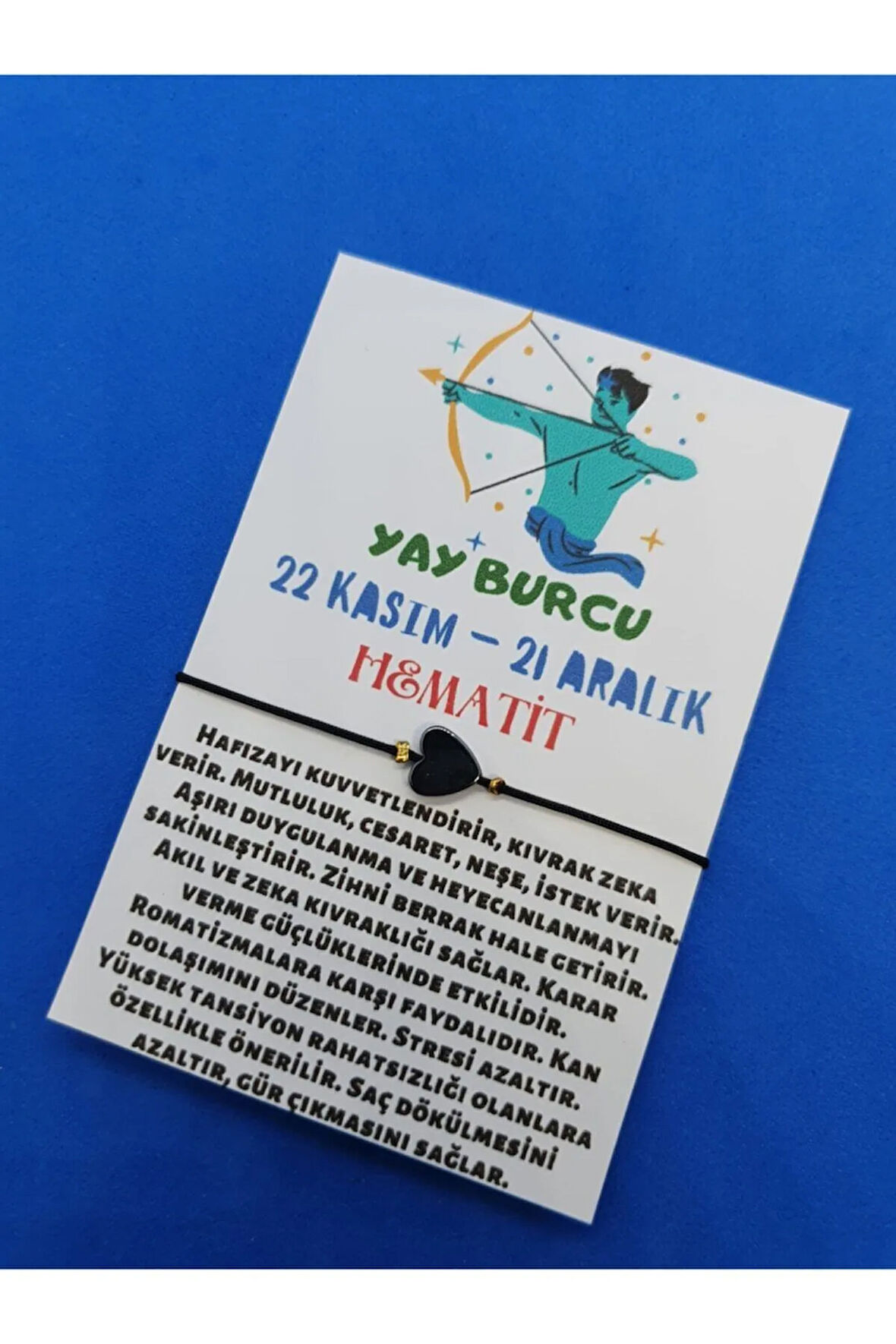 Sertifikalı Siyah Yay Burcu Kalp Hematit Taşı Doğal Taş Bileklik