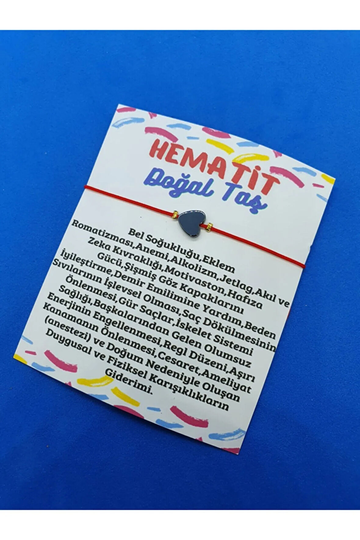 Sertifikalı Hematit Doğal Taş Kalp Bileklik