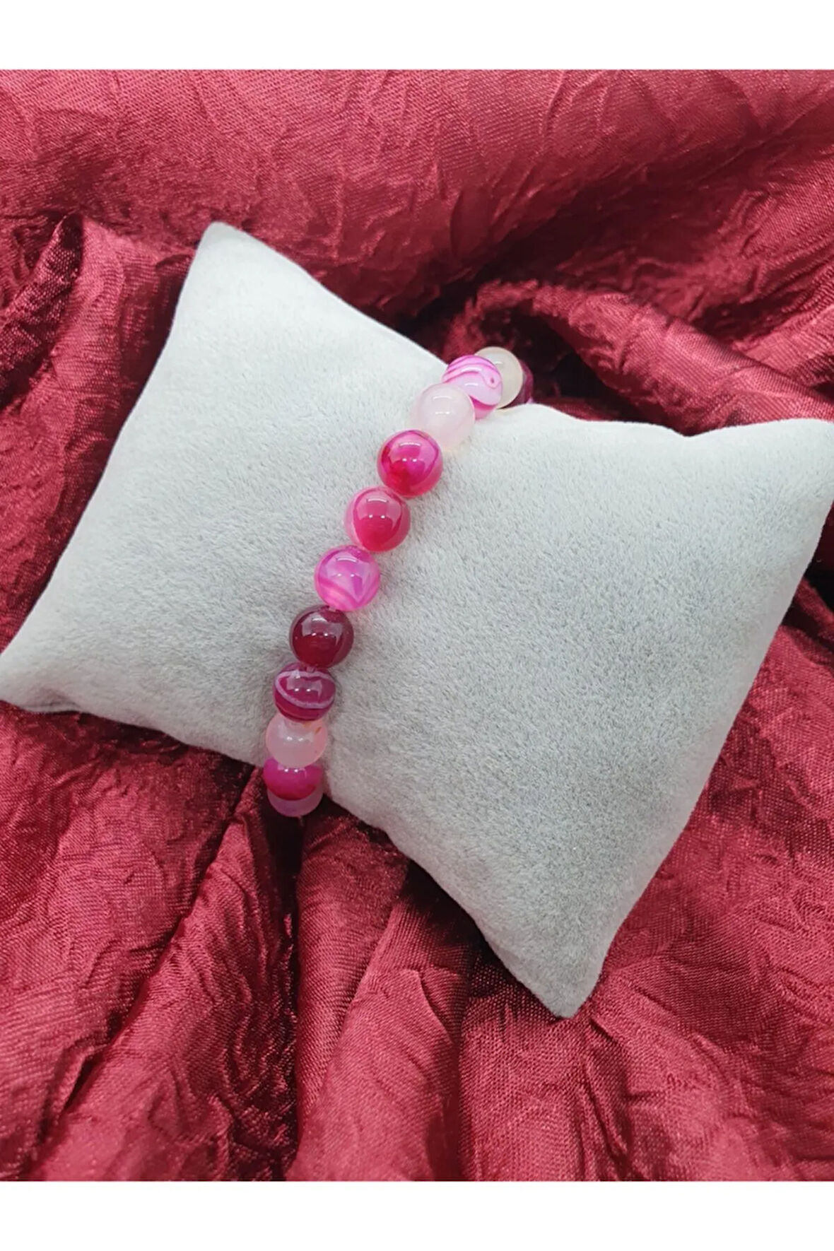 Sertifikalı Pembe Doğal Akik Taşı Bileklik 8 Mm