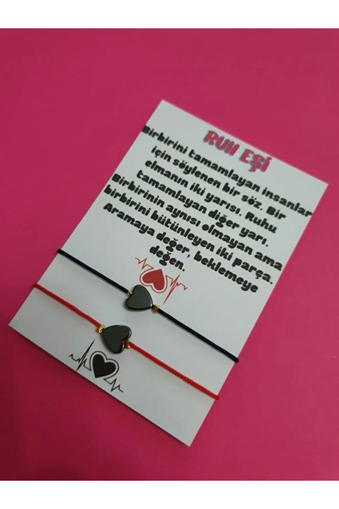 Sertifikalı Ruh Eşi Kalp Hematit Doğal Taşlı Ip Bileklik