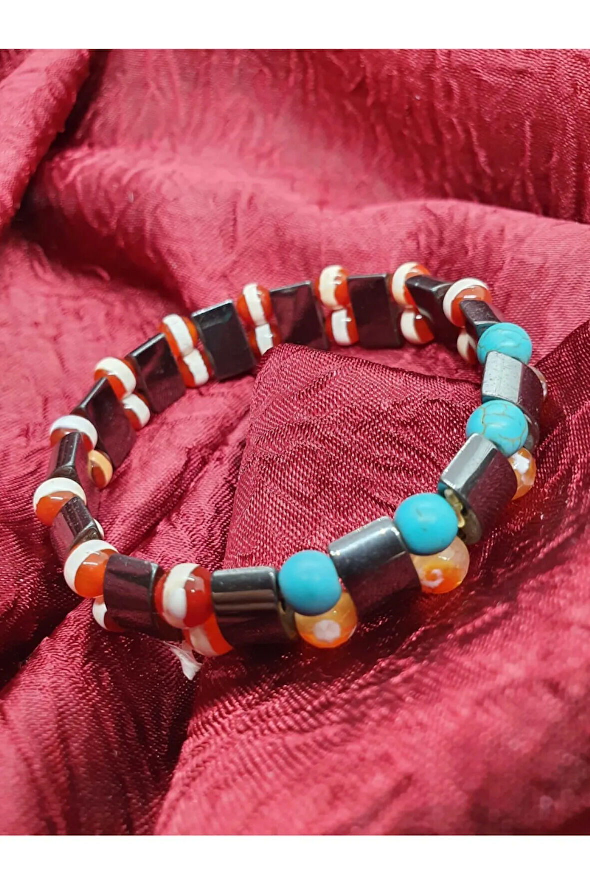 Sertifikalı Doğal Hematit Akik Turkuaz Taşı Rolex Bileklik