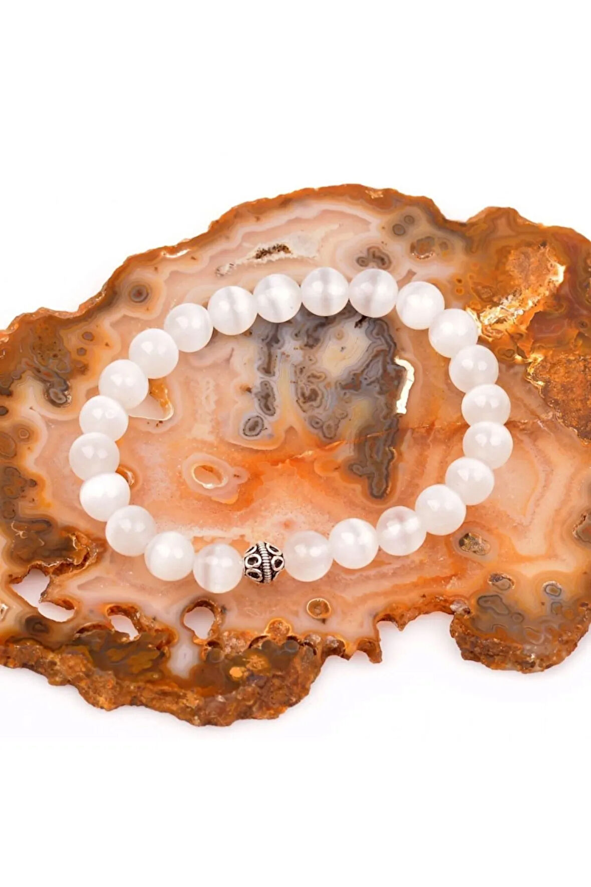 Sertifikalı Doğal Selenit Taşı Bileklik Orijinal Doğal Taş 8 Mm