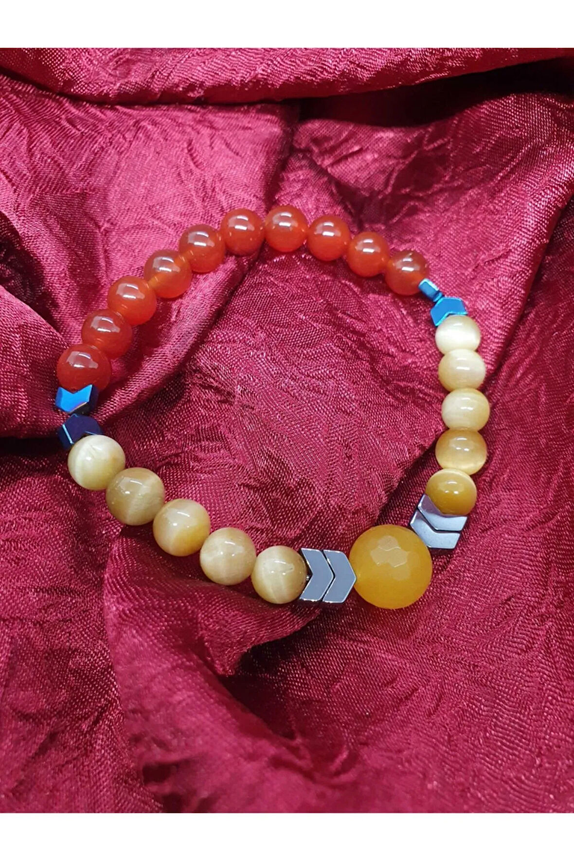 Sertifikalı Doğal Taş Kaplan Gözü Akik Hematit Taşı Tasarım Bileklik