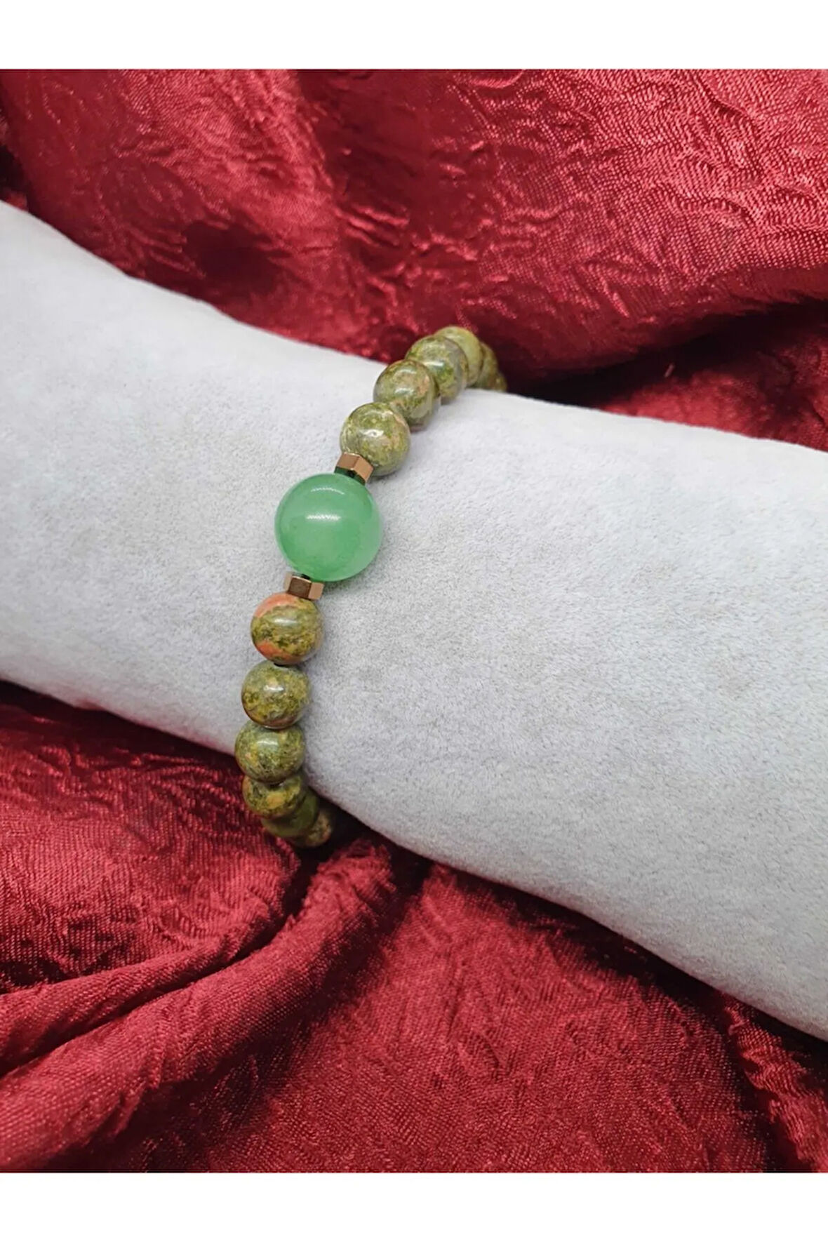 Sertifikalı Doğal Taş Unakit Aventurin Taşı Tasarım Bileklik