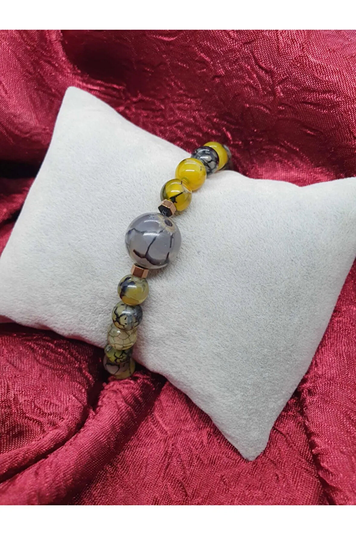 Sertifikalı Doğal Taş Yosunlu Akik Taşı Tasarım Bileklik