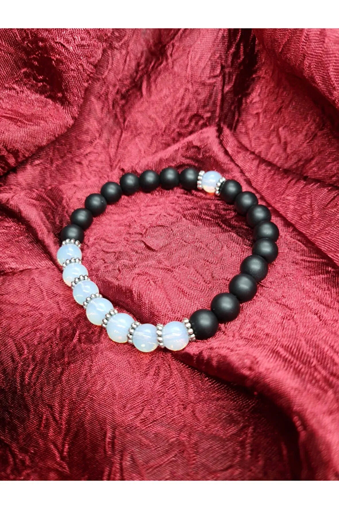 Sertifikalı Opal Ve Oniks Doğal Taş Bileklik 8mm