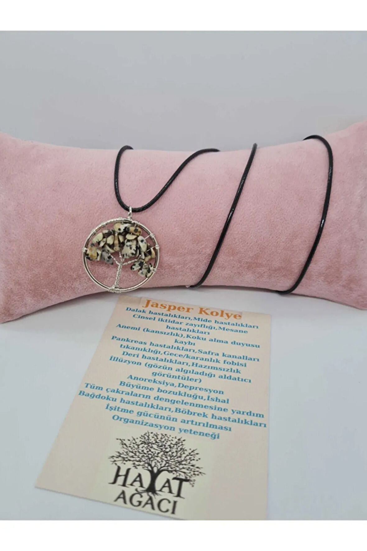 Sertifikalı Jasper Taşı Hayat Ağacı Kolye Orijinal Doğal Taş (ZİNCİR VE İP DAHİL)