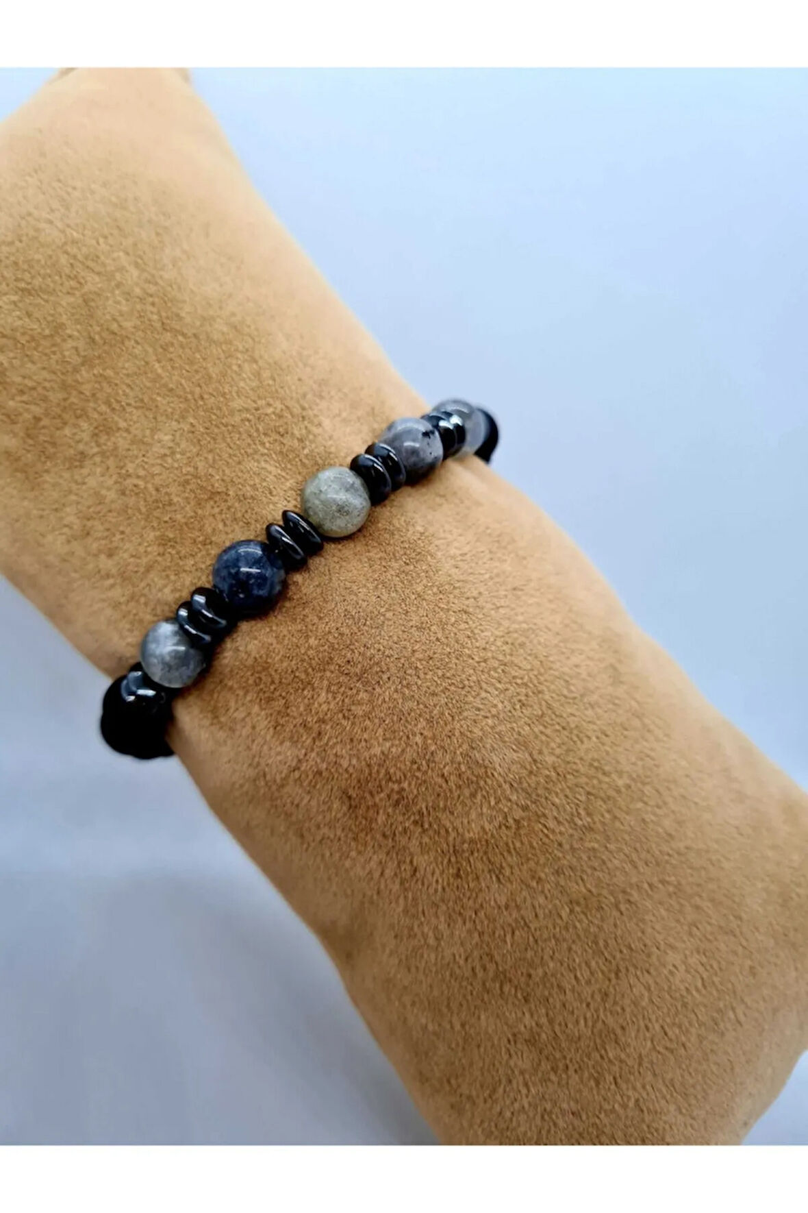 Sertifikalı Labradorit Hematit Oniks Doğal Taş Bileklik