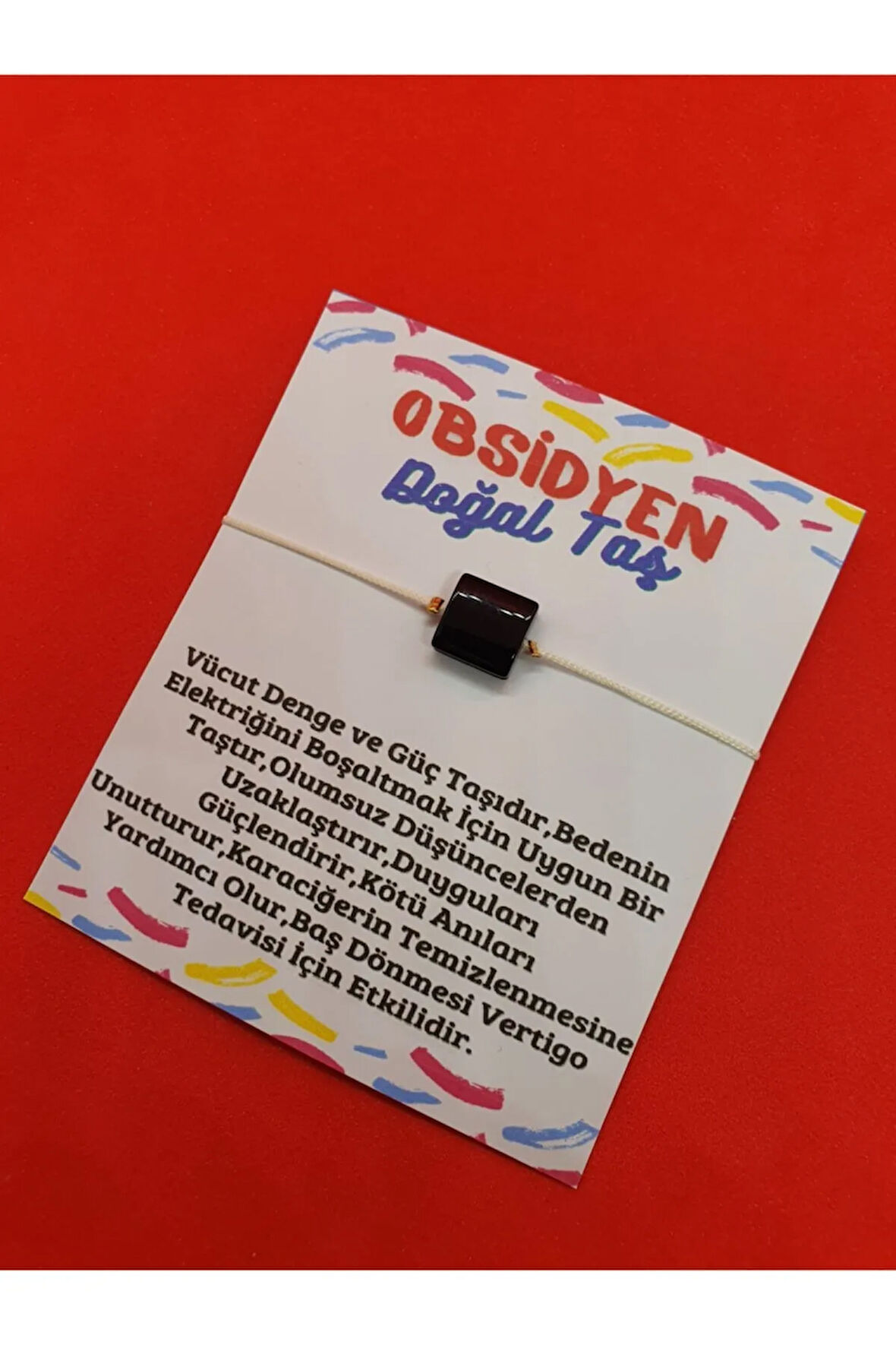 Sertifikalı Obsidyen Taşı Bileklik Ayarlamalı Kare Ipli