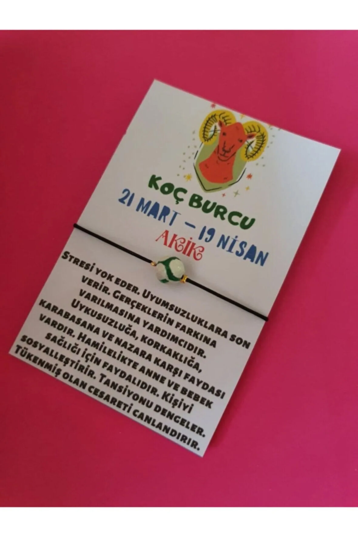 Sertifikalı Koç Burcu Akik Doğal Taşlı Ip Burç Bilekliği