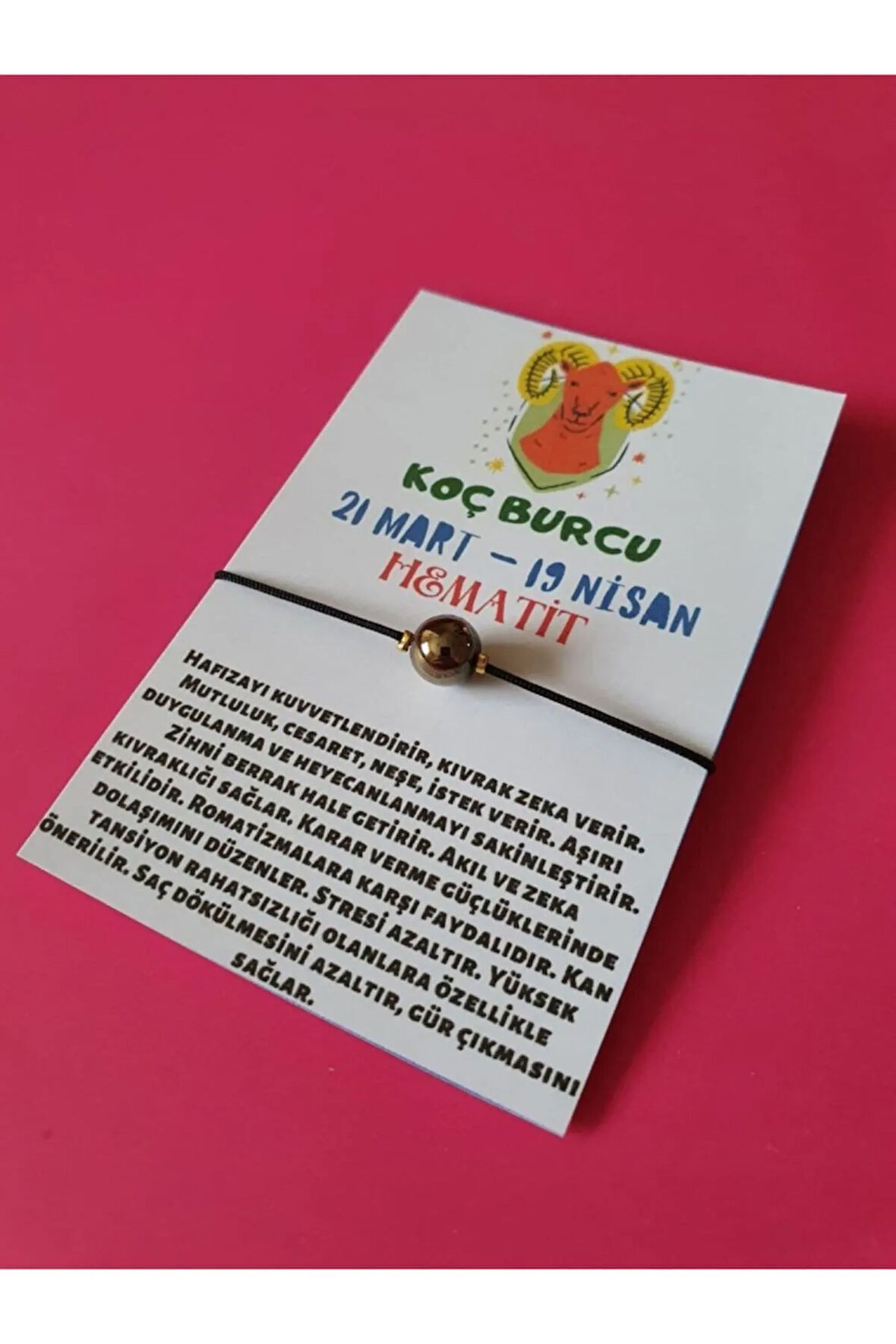 Sertifikalı Koç Burcu Hematit Doğal Taşlı Ip Burç Bilekliği