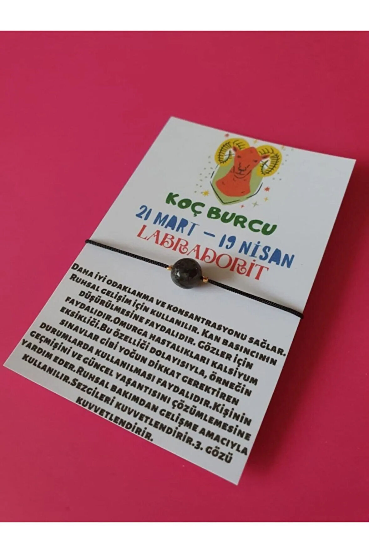 Sertifikalı Koç Burcu Labradorit Doğal Taşlı Ip Burç Bilekliği