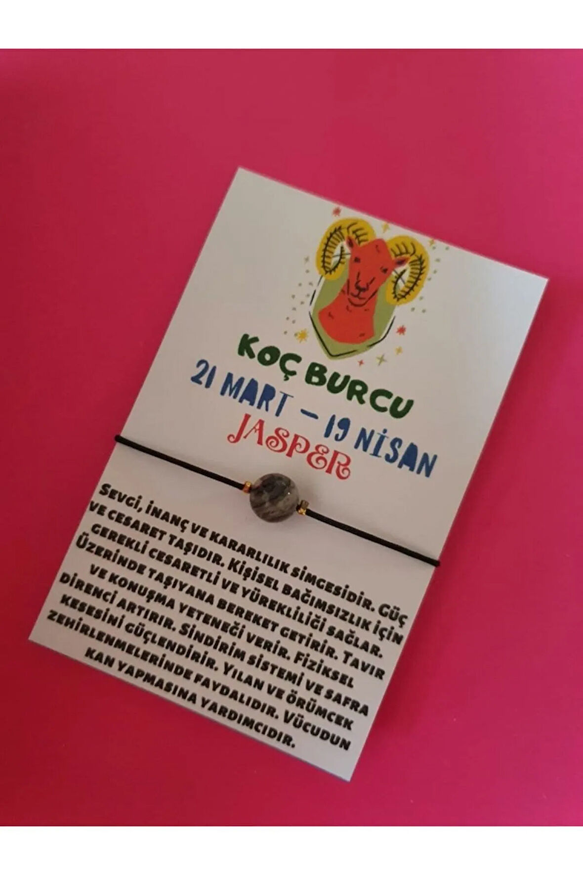 Sertifikalı Koç Burcu Jasper Doğal Taşlı Ip Burç Bilekliği