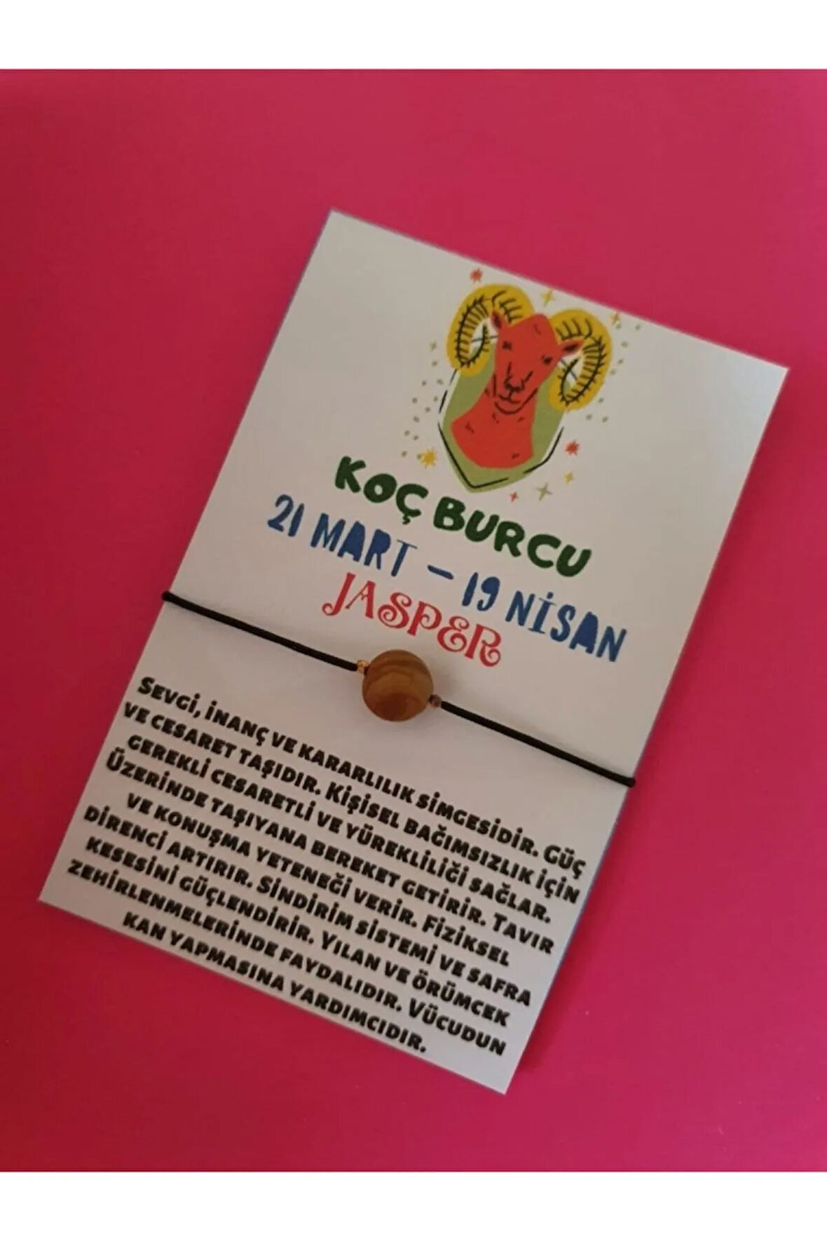 Sertifikalı Koç Burcu Jasper Doğal Taşlı Ip Burç Bilekliği