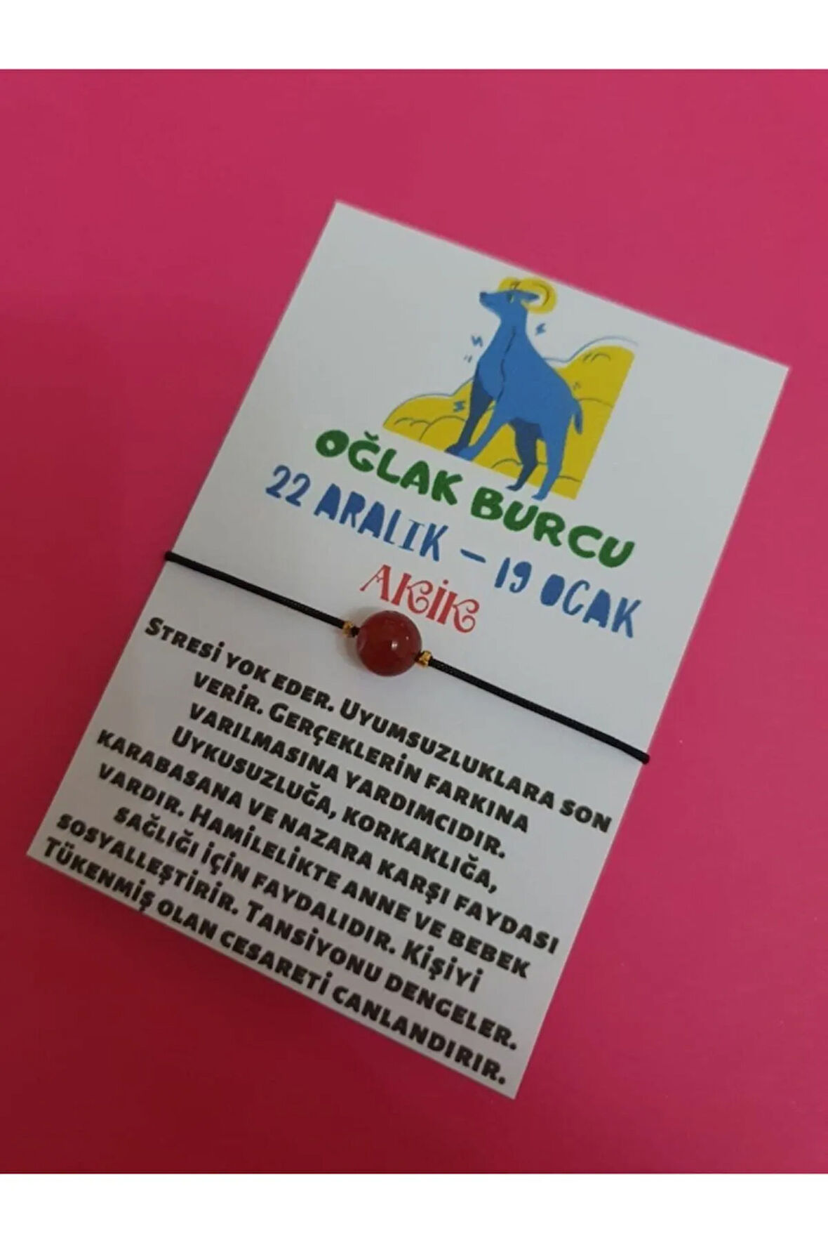 Sertifikalı Oğlak Burcu Akik Doğal Taş Ip Burç Bilekliği