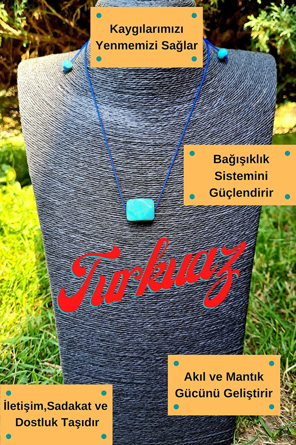 Sertifikalı Turkuaz Doğal Taş Kolye Iletişim Sadakat