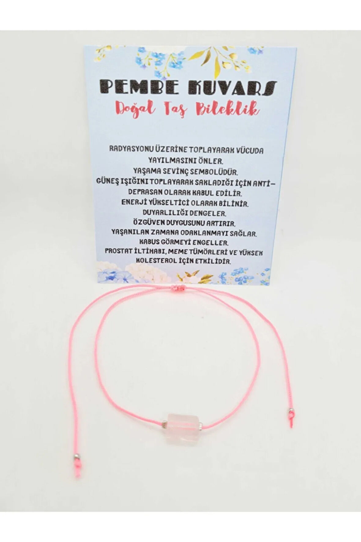 Sertifikalı Pembe Kuvars Doğal Taş Bileklik Aaa Kalite