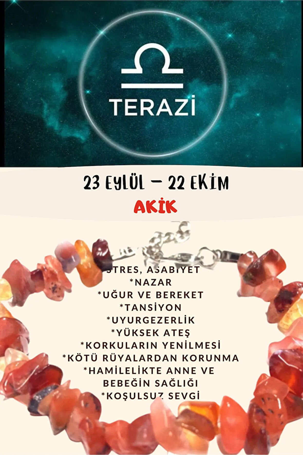 Sertifikalı Burç Taşı Terazi Burcu Akik Taşı Bileklik