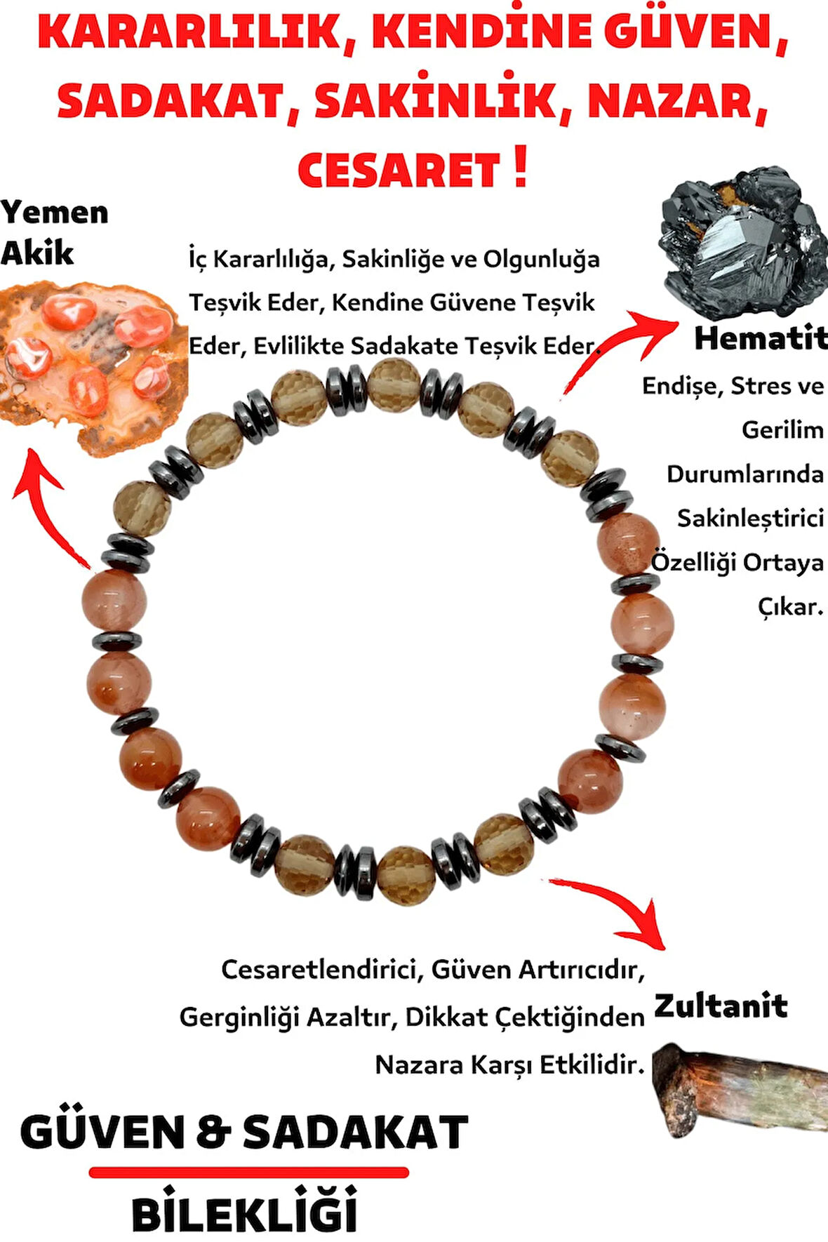 Sertifikalı Zultanit Yemen Akik Hematit Bileklik