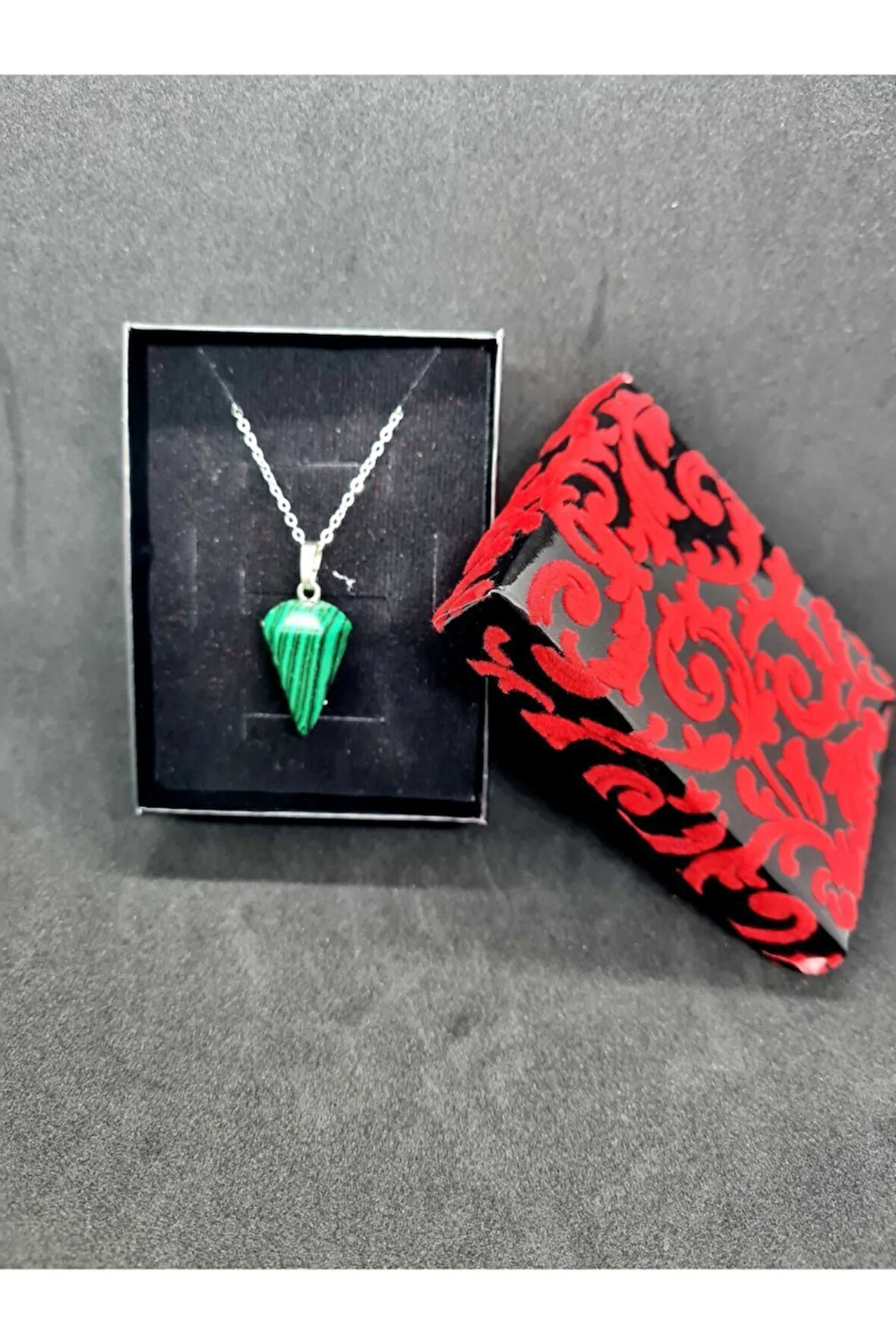 Sertifikalı Doğal Malahit Taşı Doğal Taş Pandül Kolye (SARKAÇ)