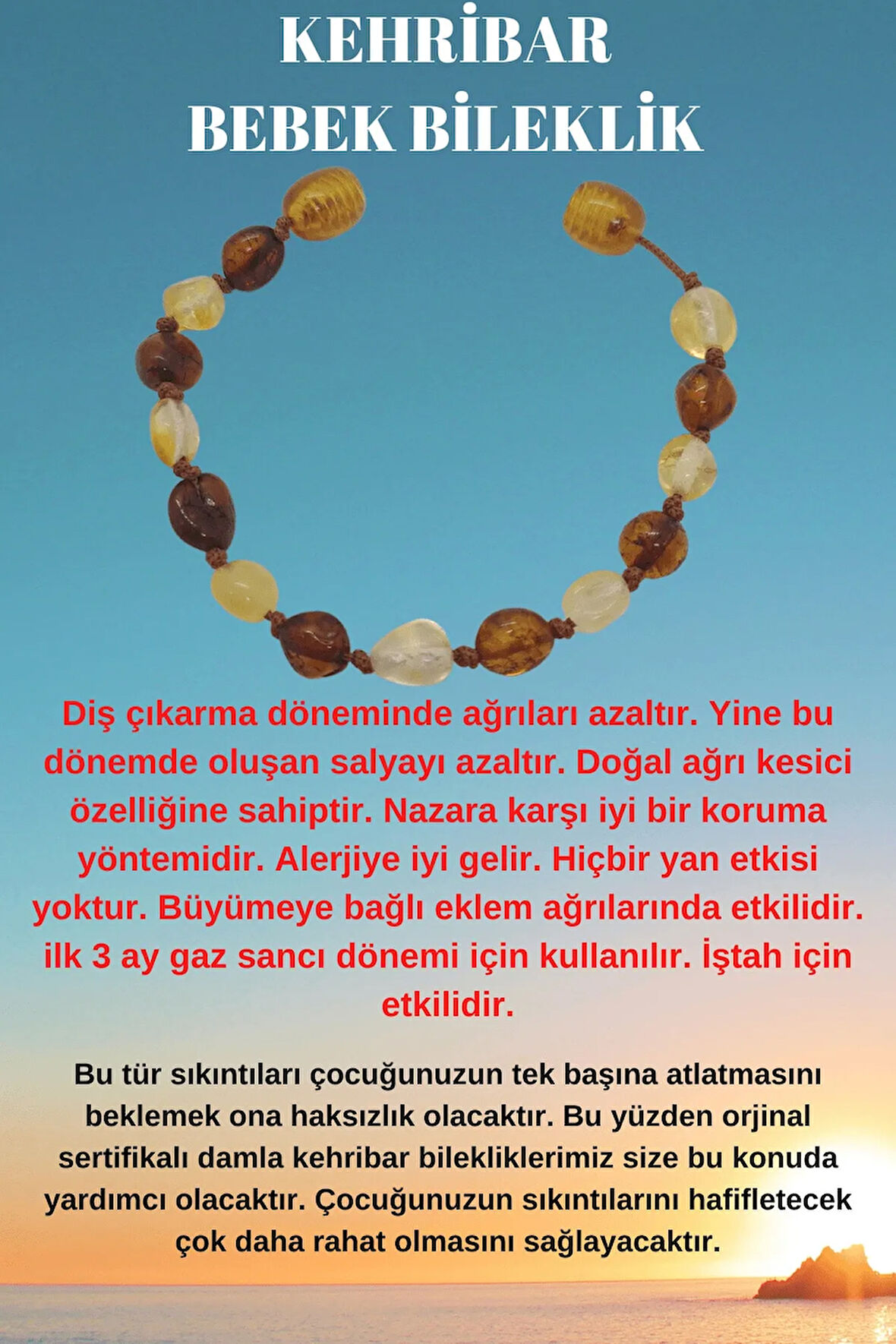 Sertifikalı Kehribar Bebek Bileklik Sertifikalı
