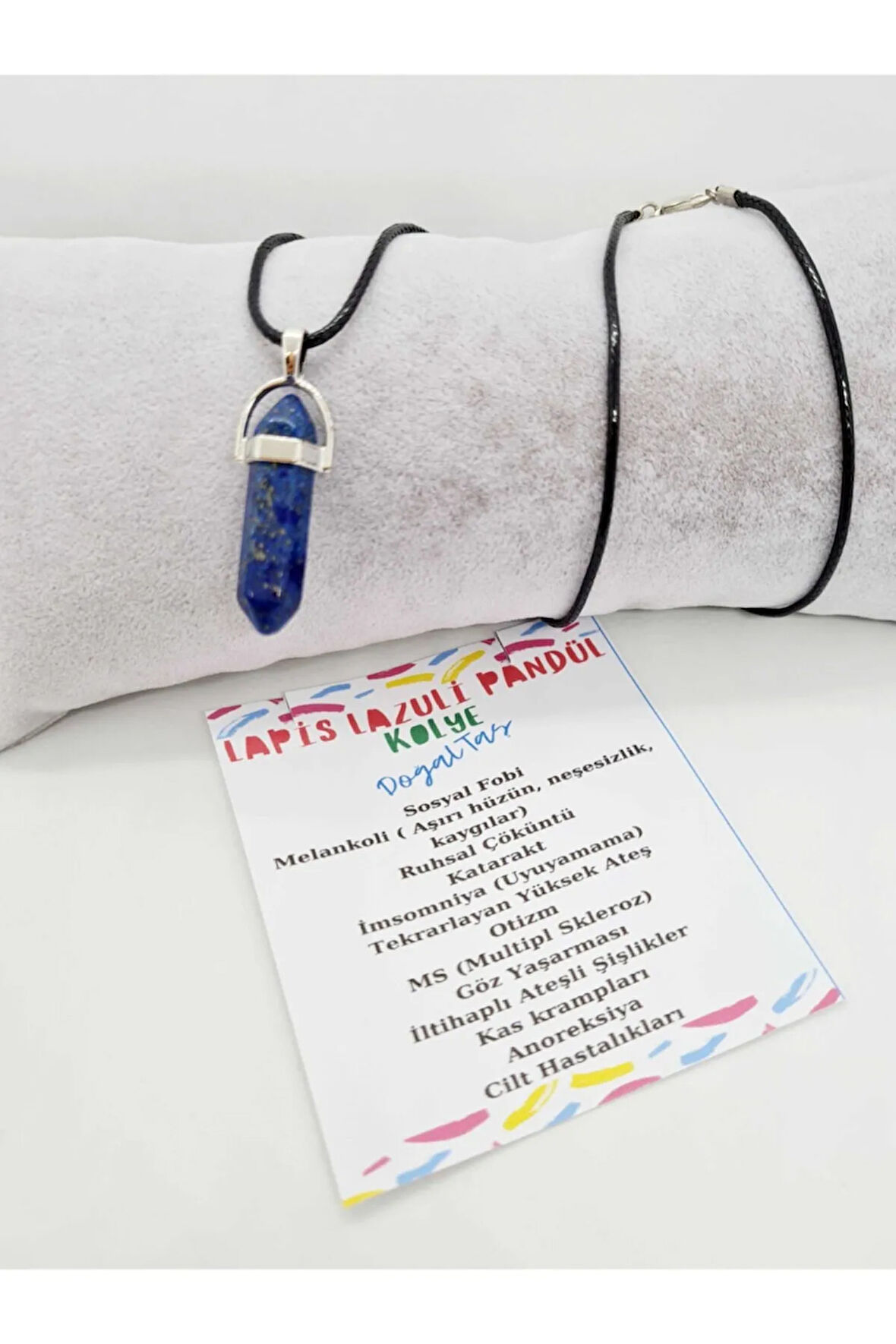 Sertifikalı Lapis Lazuli Doğal Taş Pandül Kolye Zincir Ve Ip Dahil