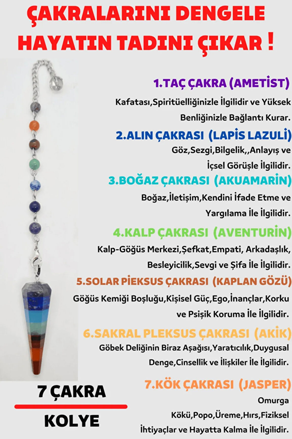 Sertifikalı Pandül Kesim 7 Çakra Doğal Taş Kadın Kolye Sarkaç Özel Tasarım Kolye Zinciri Hediyeli