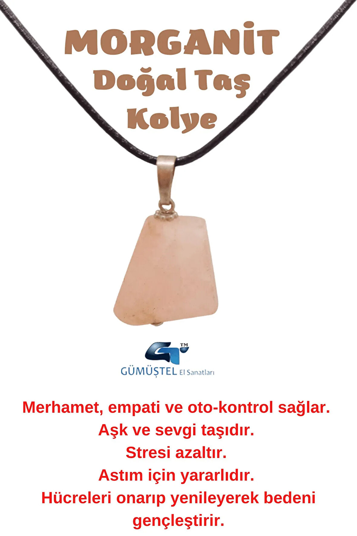 Sertifikalı Morganit Doğal Taş Kolye Zincir Hediyeli
