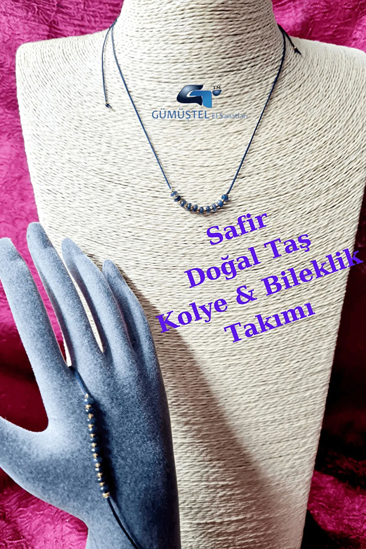 Sertifikalı Safir Doğal Taş Kolye & Bileklik Takımı Çok Fonksiyonlu Ayarlanabilir Kilit Sistemi