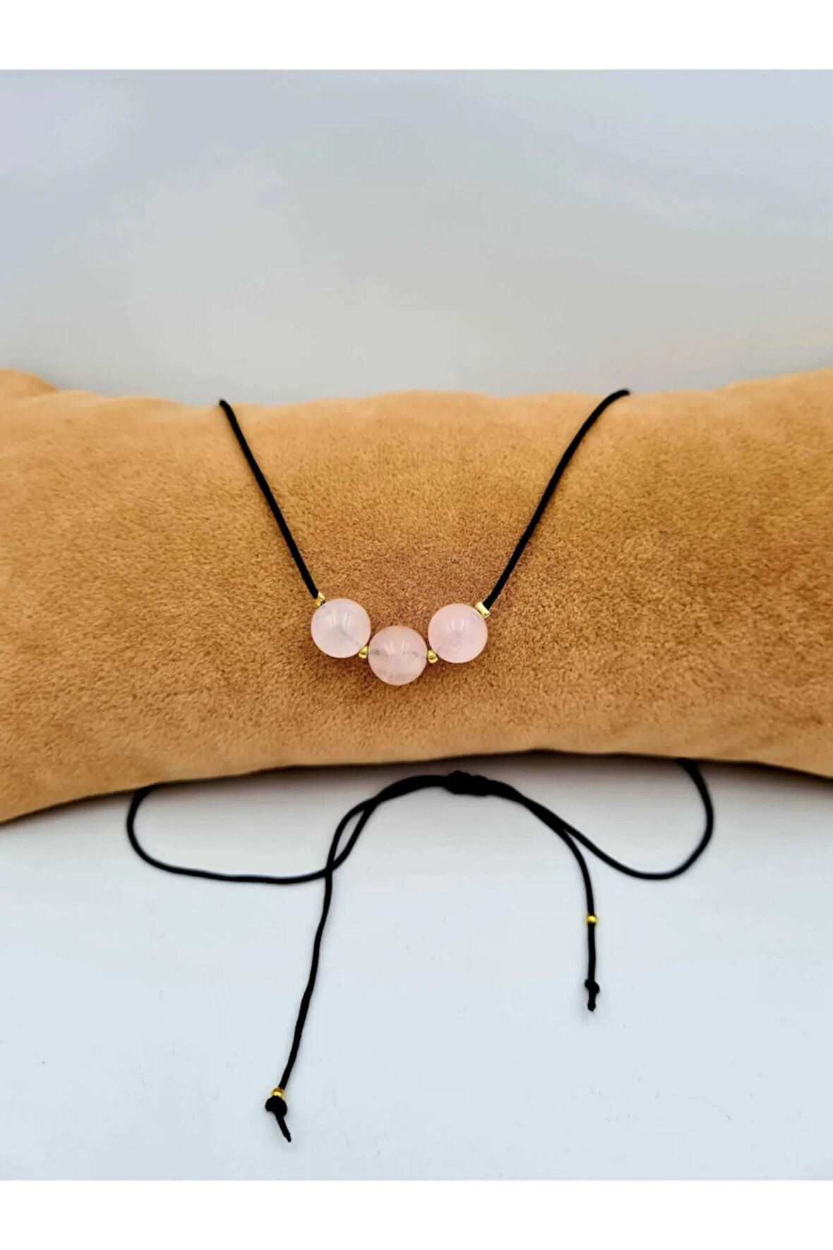 Pembe Kuvars Doğal Taş Kolye Ayarlanabilir Orijinal Doğal Taş Çok Fonksiyonlu Kolye Siyah Ip
