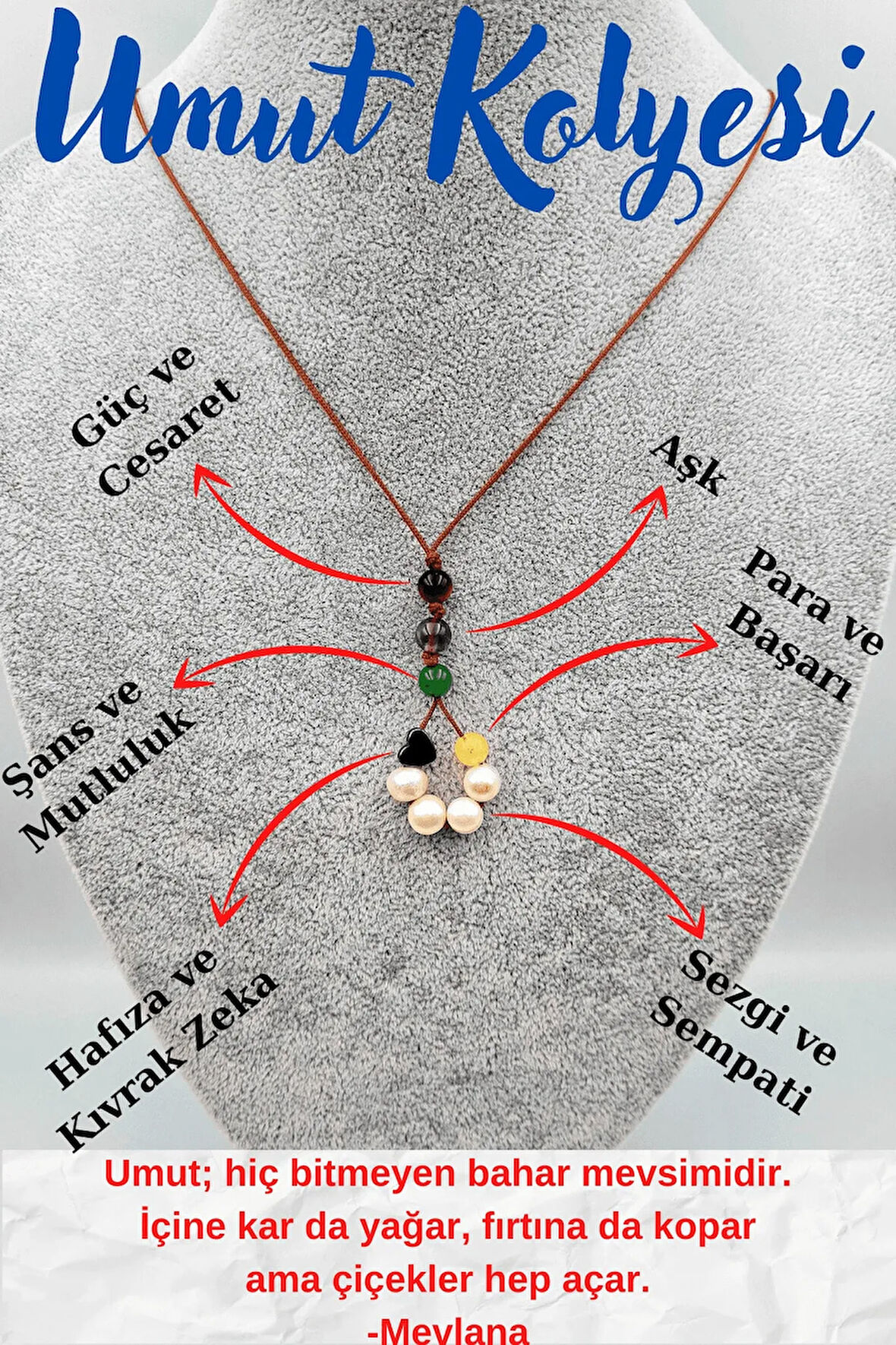 Sertifikalı Umut Kolyesi Doğal Taş Çok Fonksiyonlu Ayarlamalı Kilit Sistemi