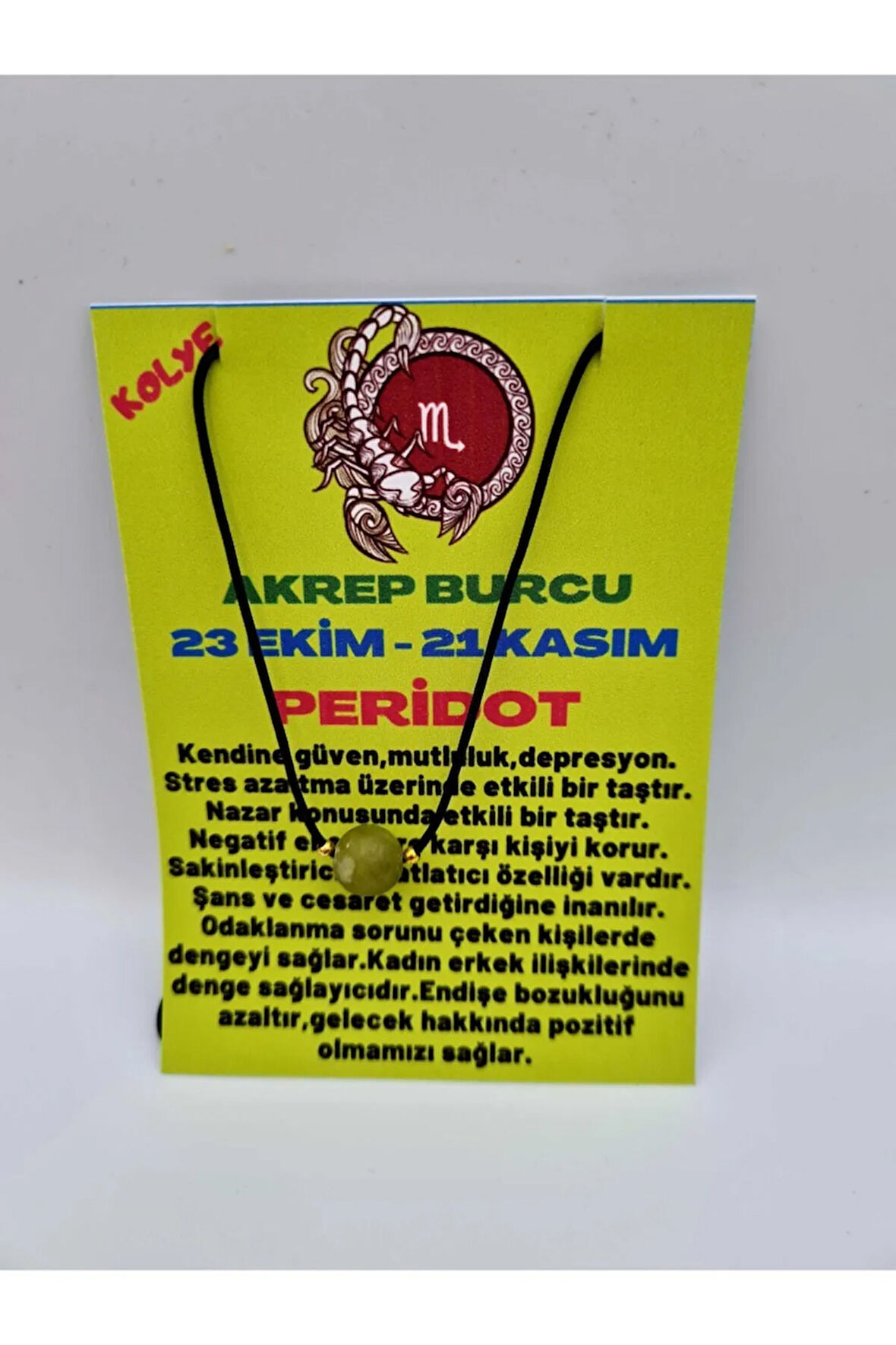 Sertifikalı Akrep Burcu Peridot Taşı Doğal Taş Kolye