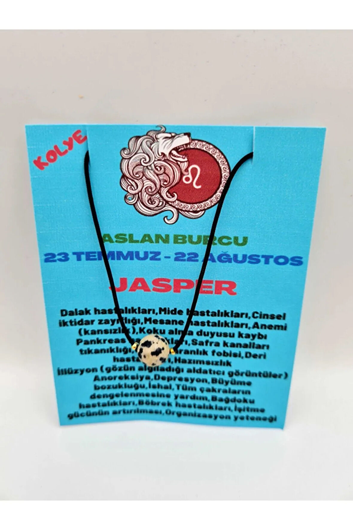 Sertifikalı Aslan Burcu Jasper Taşı Doğal Taş Kolye