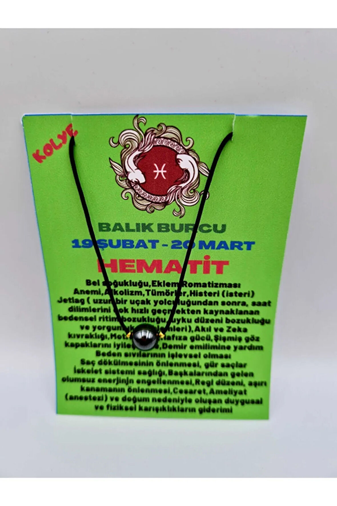 Sertifikalı Balık Burcu Hematit Taşı Doğal Taş Kolye