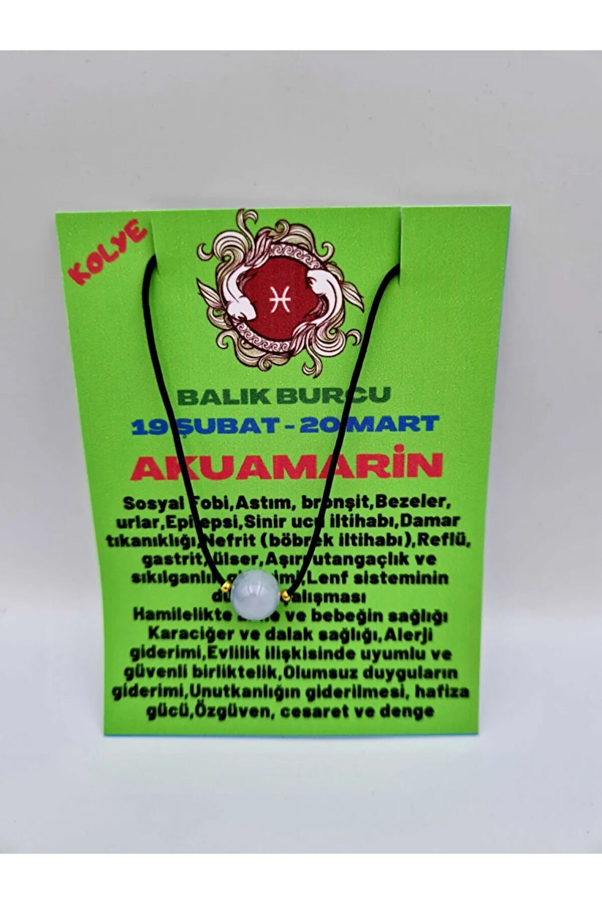 Sertifikalı Balık Burcu Akuamarin Taşı Doğal Taş Kolye