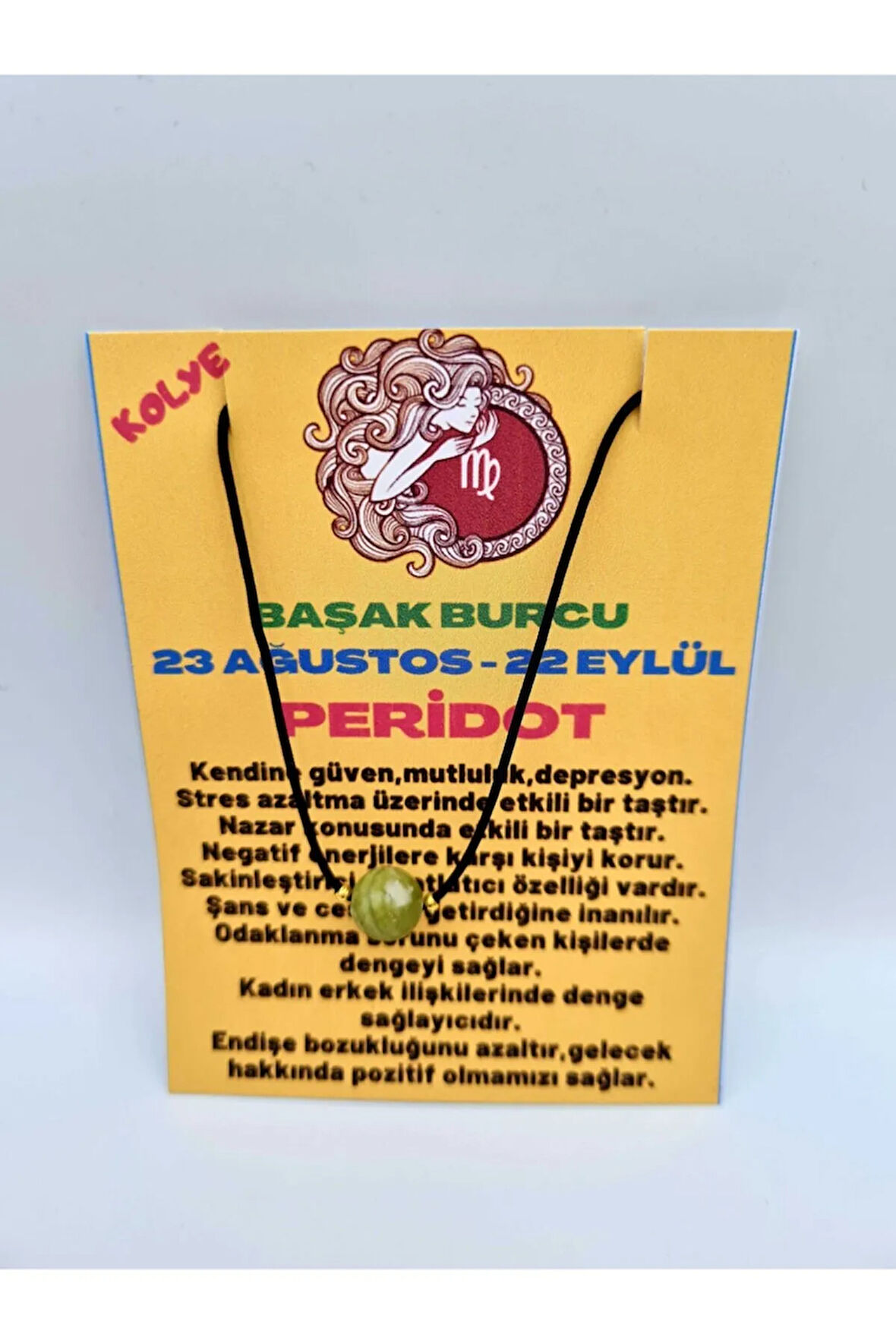 Sertifikalı Başak Burcu Peridot Taşı Doğal Taş Kolye