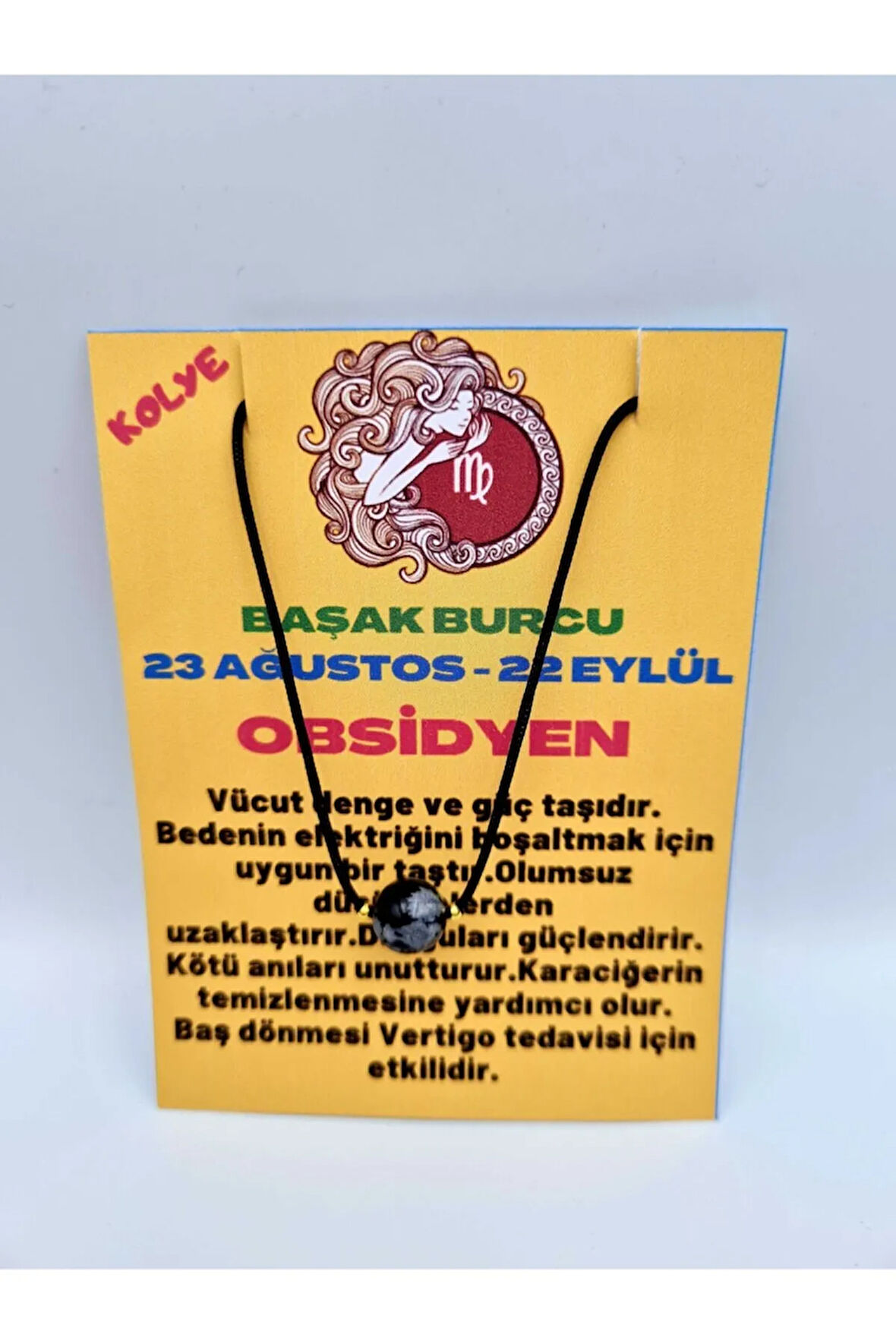 Sertifikalı Başak Burcu Obsidyen Taşı Doğal Taş Kolye