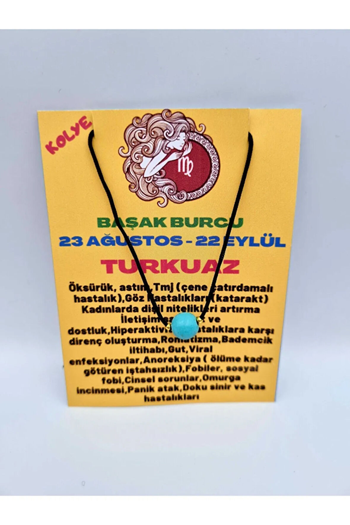Sertifikalı Başak Burcu Turkuaz Taşı Doğal Taş Kolye