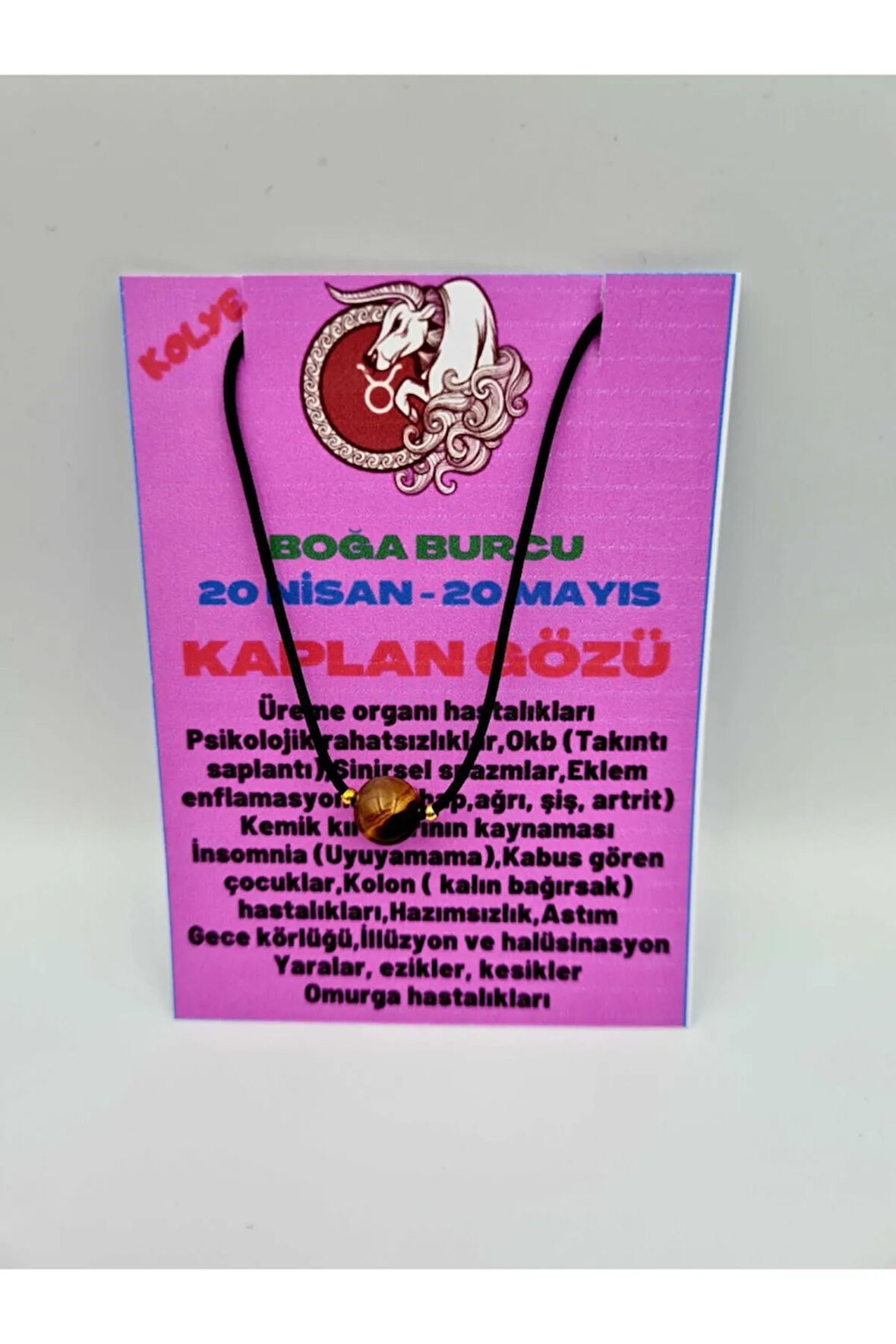 Sertifikalı Boğa Burcu Kaplan Gözü Taşı Doğal Taş Kolye