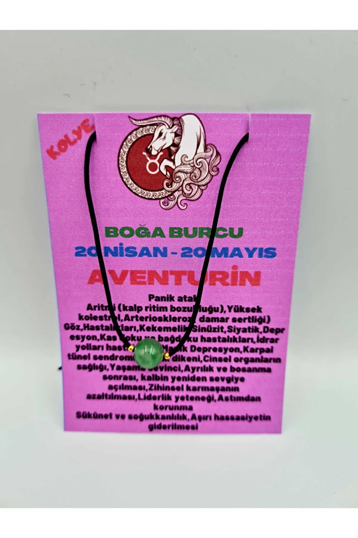 Sertifikalı Boğa Burcu Aventurin Taşı Doğal Taş Kolye