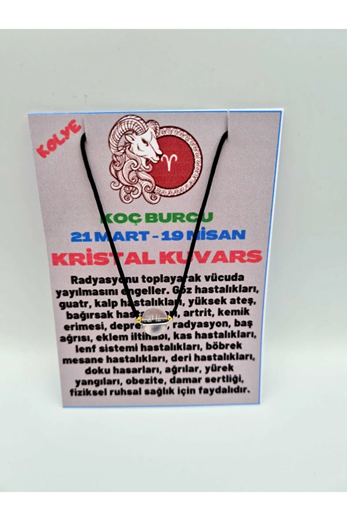 Sertifikalı Koç Burcu Kristal Kuvars Taşı Doğal Taş Kolye