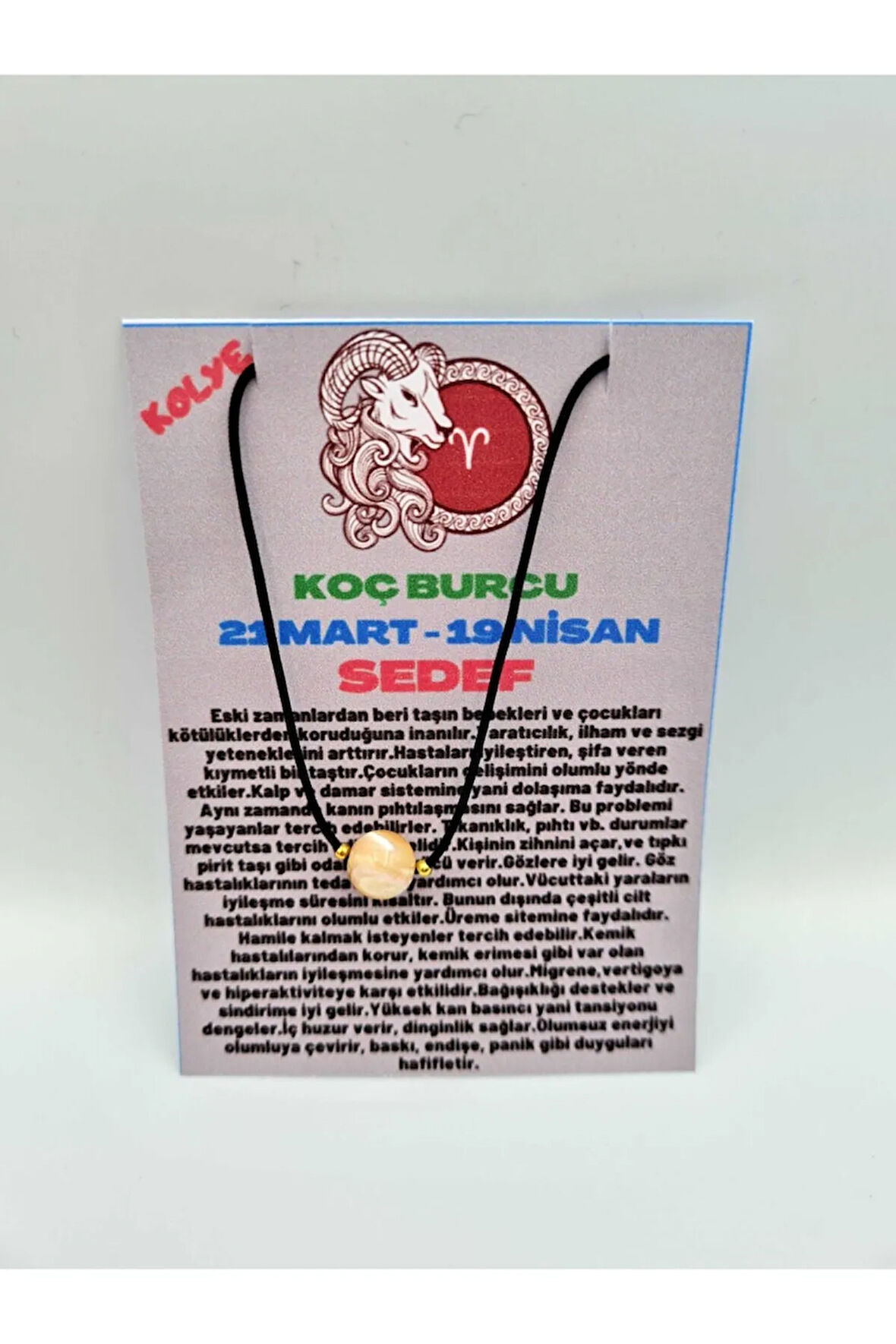 Sertifikalı Koç Burcu Sedef Taşı Doğal Taş Kolye