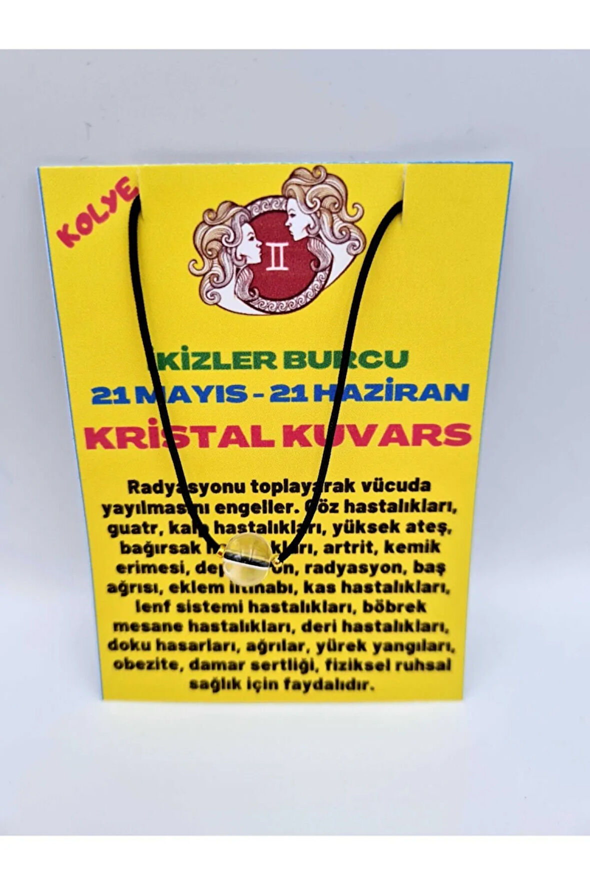 Sertifikalı Ikizler Burcu Kristal Kuvars Taşı Doğal Taş Kolye