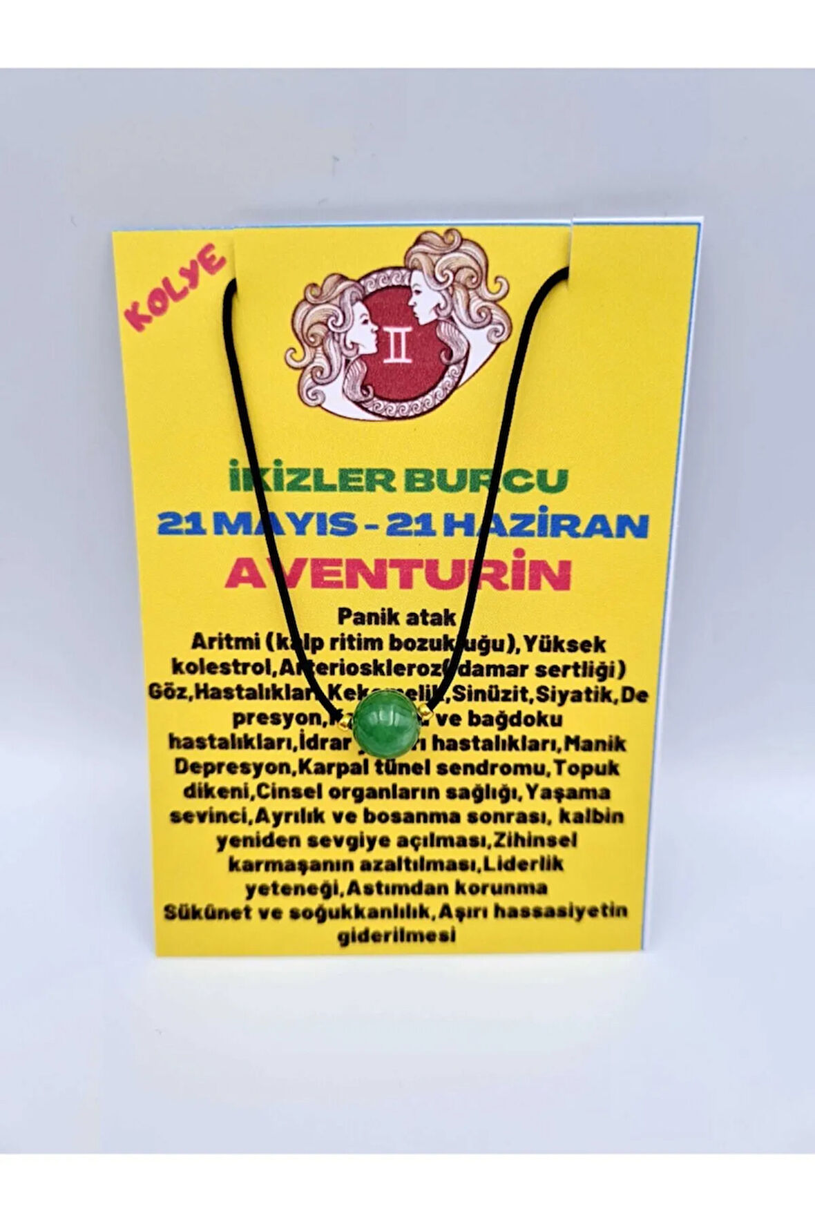 Sertifikalı Ikizler Burcu Aventurin Taşı Doğal Taş Kolye