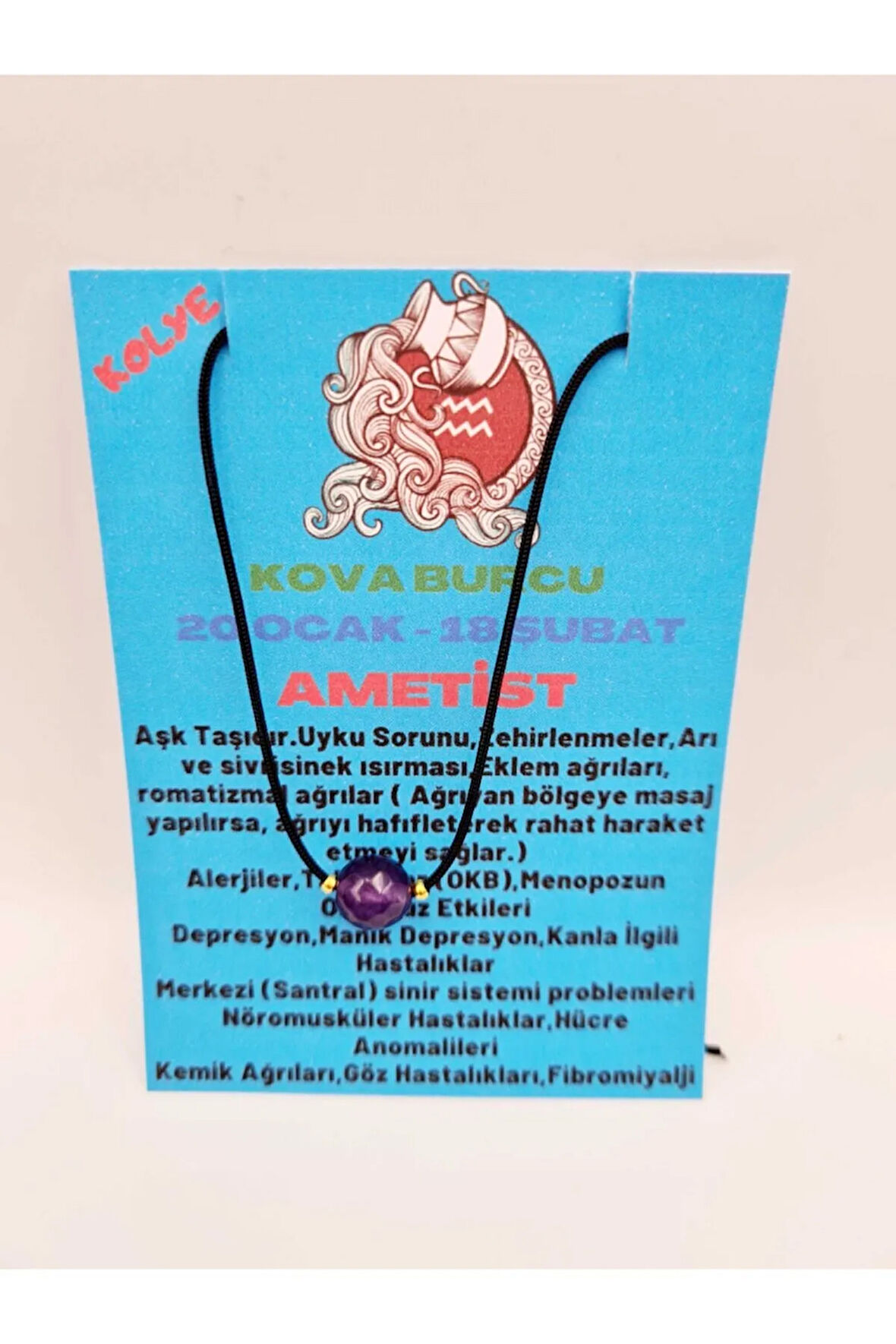 Sertifikalı Kova Burcu Ametist Taşı Doğal Taş Kolye