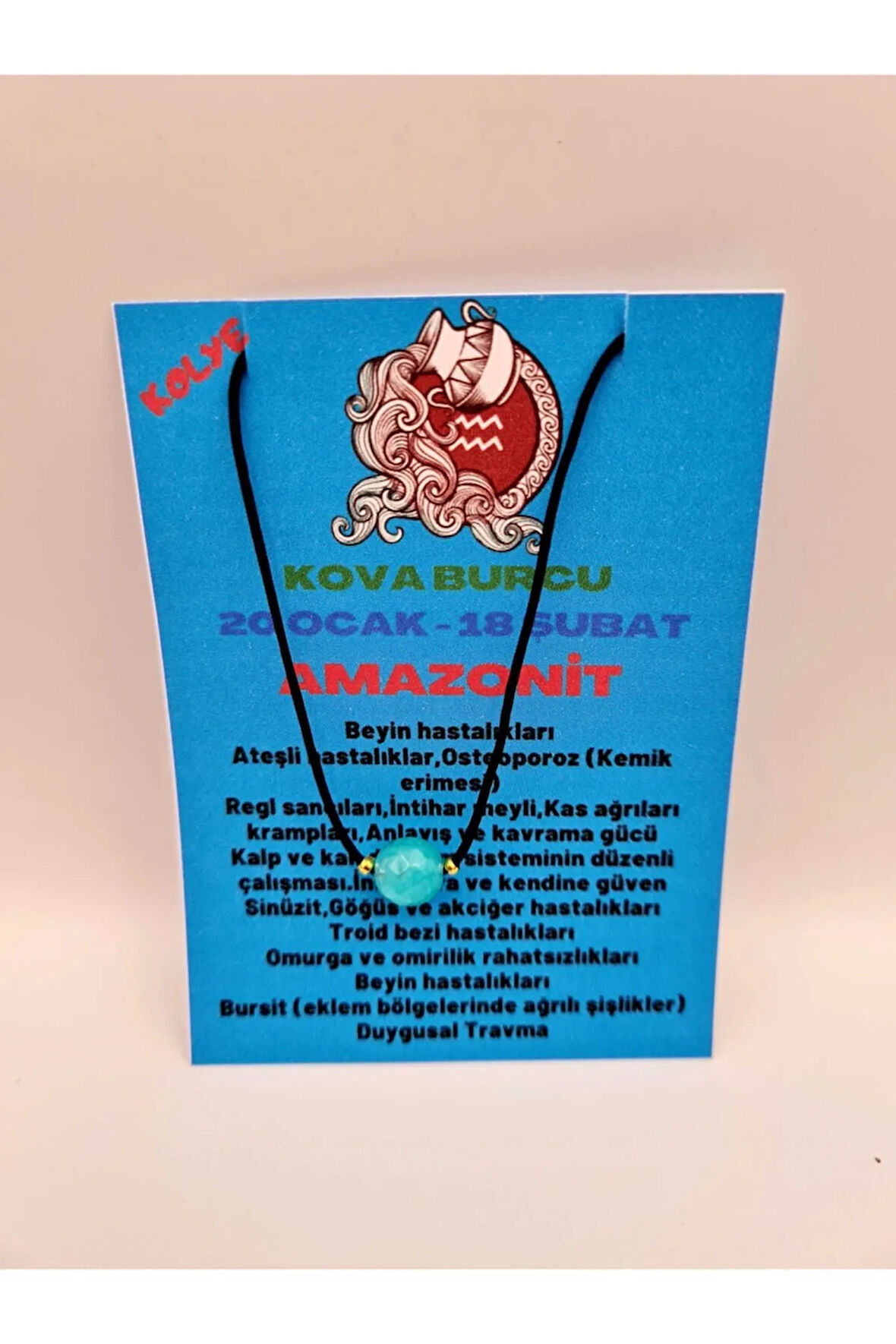 Sertifikalı Kova Burcu Amazonit Taşı Doğal Taş Kolye