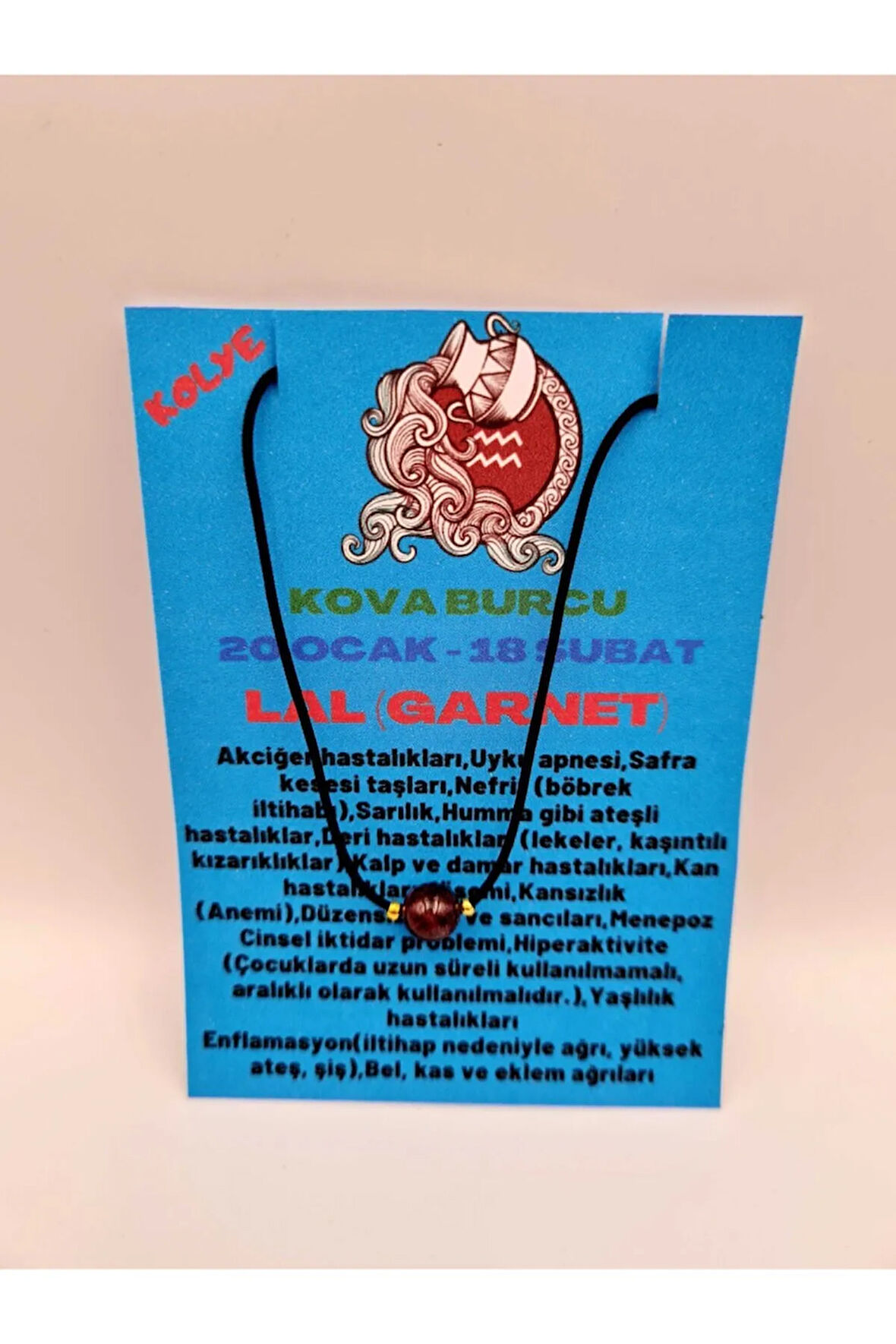 Sertifikalı Kova Burcu Lal (GARNET) Taşı Doğal Taş Kolye