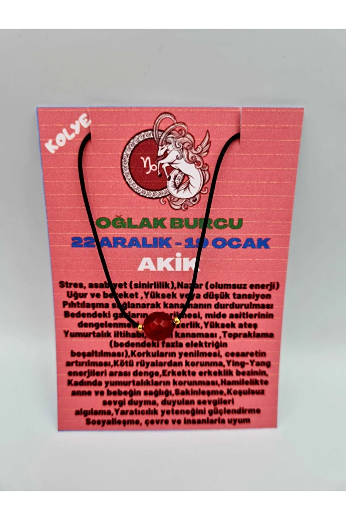 Sertifikalı Oğlak Burcu Turuncu Akik Taşı Doğal Taş Kolye