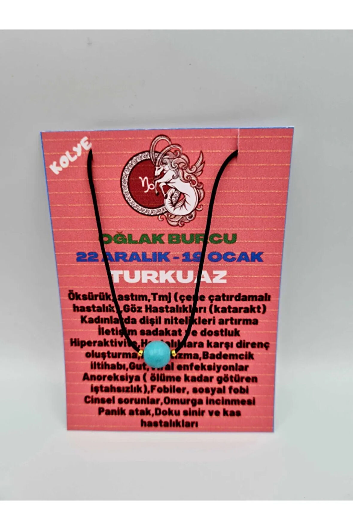 Sertifikalı Oğlak Burcu Turkuaz Taşı Doğal Taş Kolye
