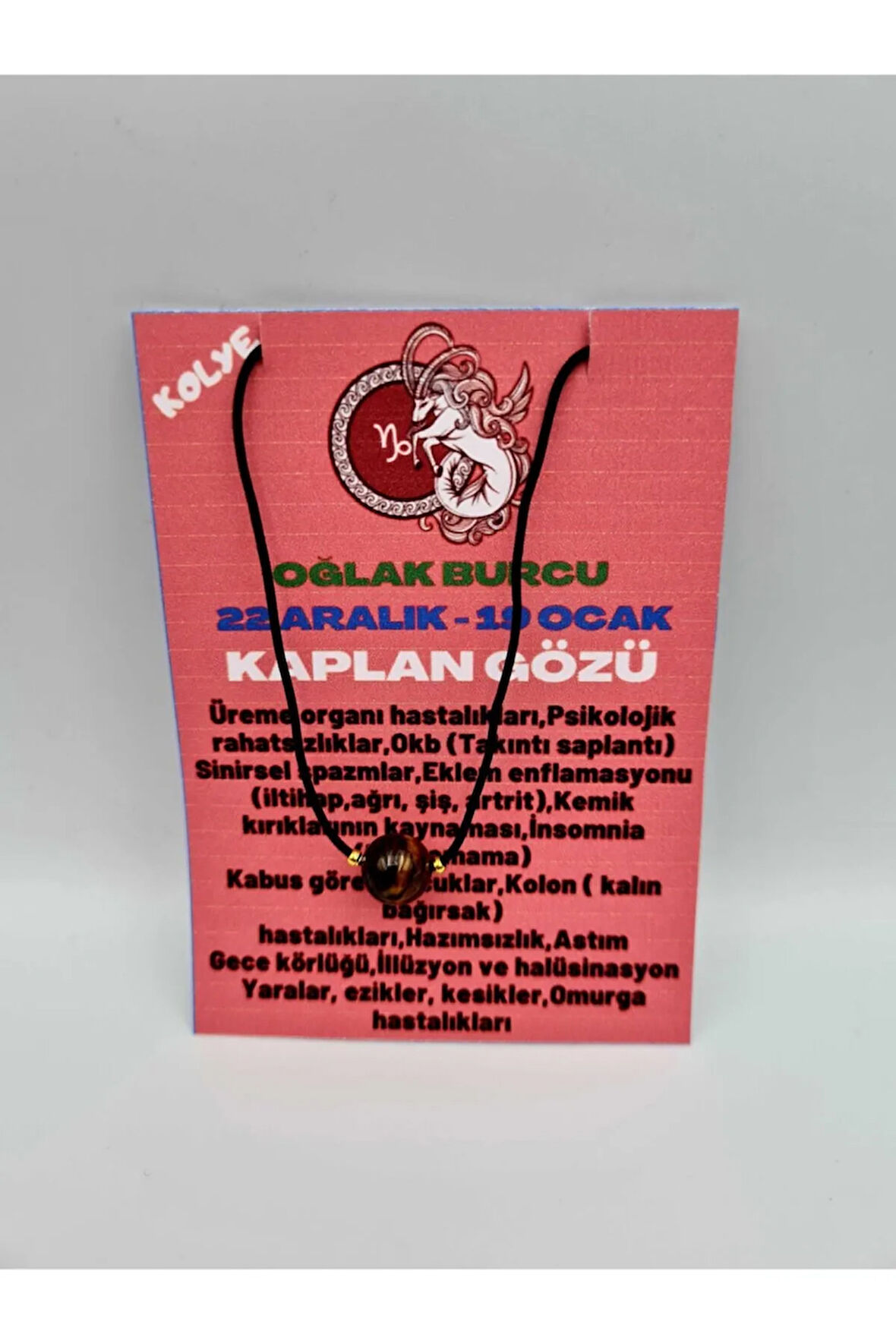 Sertifikalı Oğlak Burcu Kaplan Gözü Taşı Doğal Taş Kolye